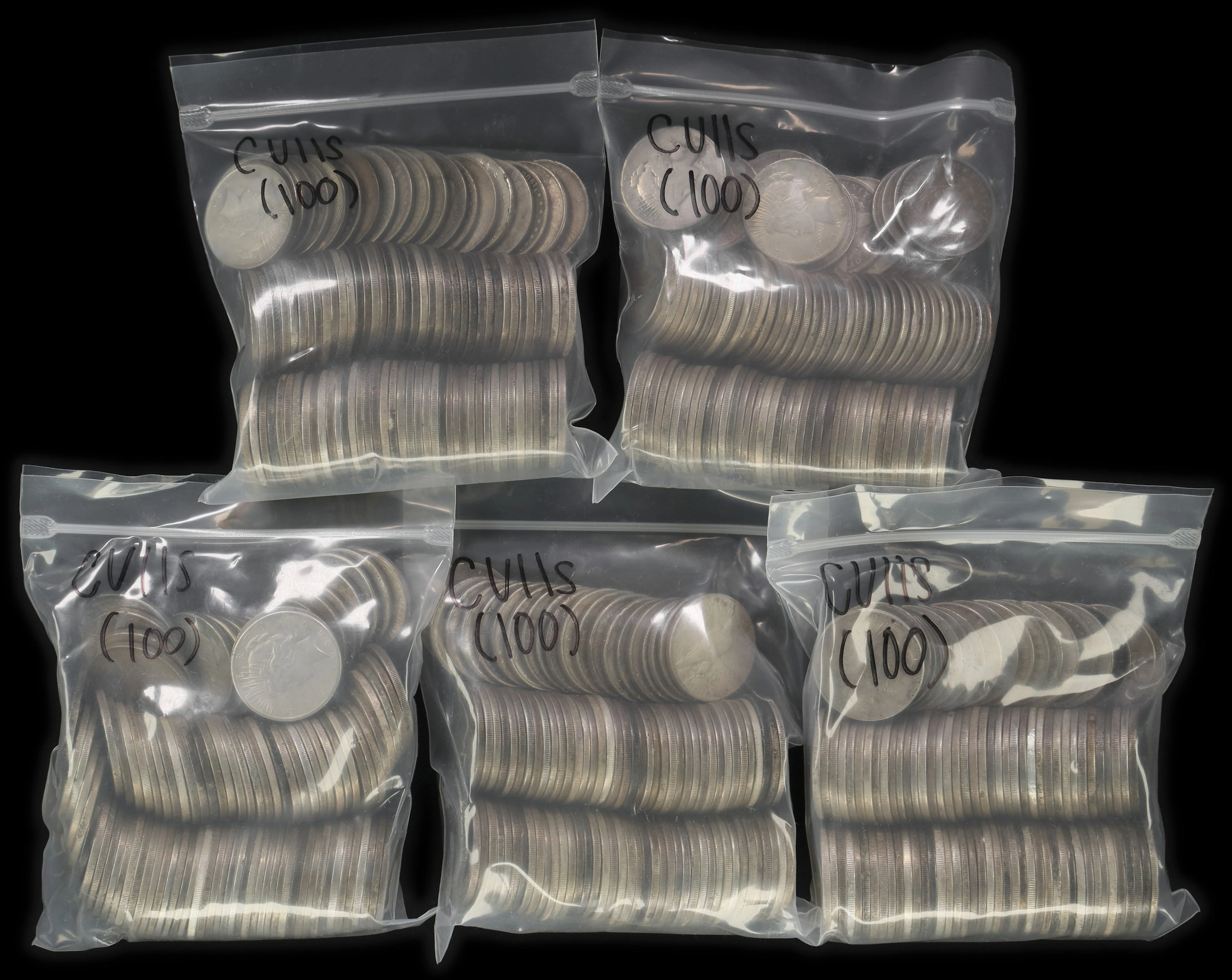 (386.7 oz, 12027.917 g ASW). Lot of (500) Mixed Date Morgan and Peace