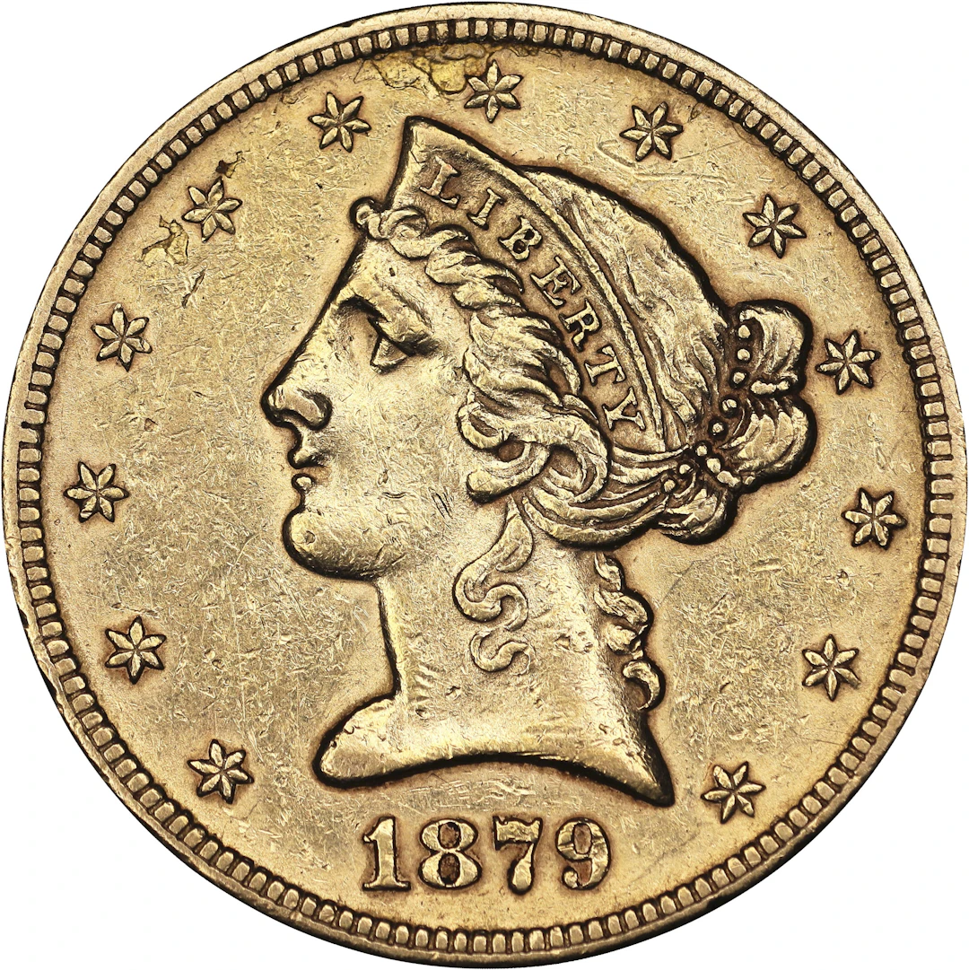 (0.242 oz, 7.527 g AGW). 1879 Liberty Head Half Eagle Gold $5.