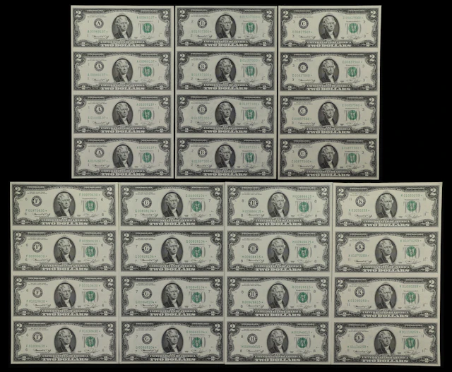 Lot of (7) Uncut Sheets of (4) Fr. 1935-A*, 1935-B*, 1935-C*, 1935-F*