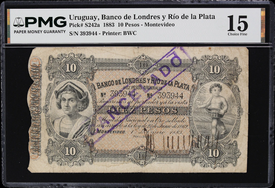 URUGUAY. Banco de Londres y Rio de la Plata. 10 Pesos, 1.1.1883. P-S242a.