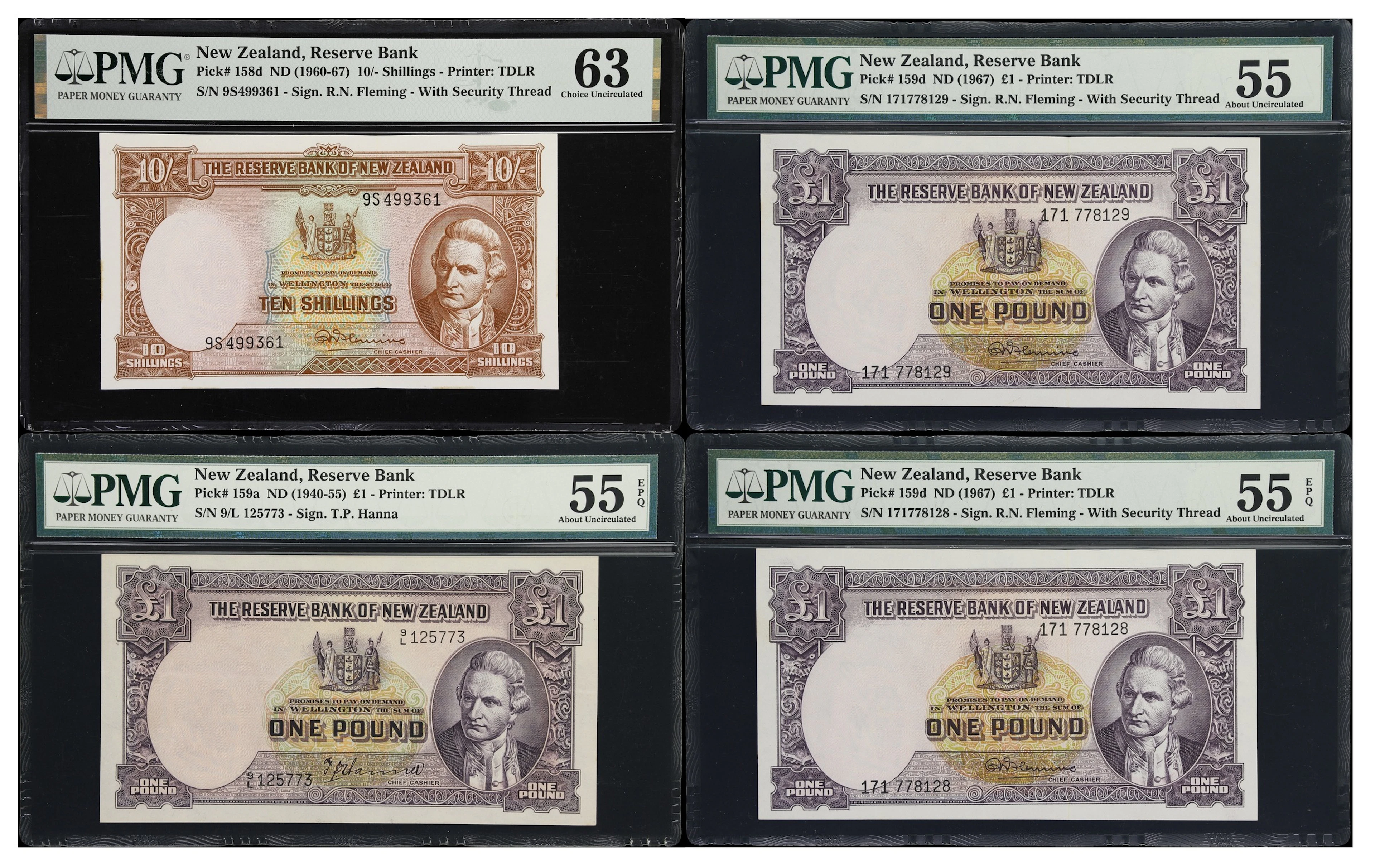 NEW ZEALAND. Lot of (4). Reserve Bank of New Zealand. 10 Shillings