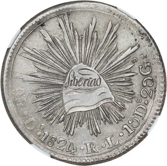 MEXICO. "Hookneck" 8 Reales, 1824-Do RL. Durango Mint. NGC AU Details--Reverse