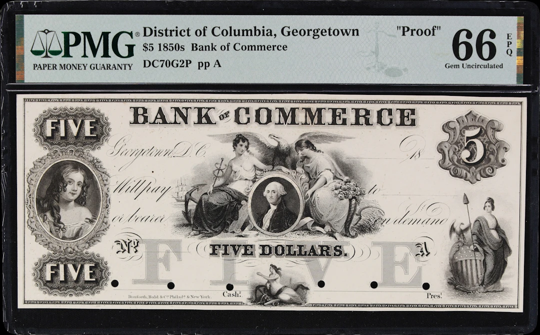 Georgetown, District of Columbia. Bank of Commerce. 18xx $5. PMG Gem
