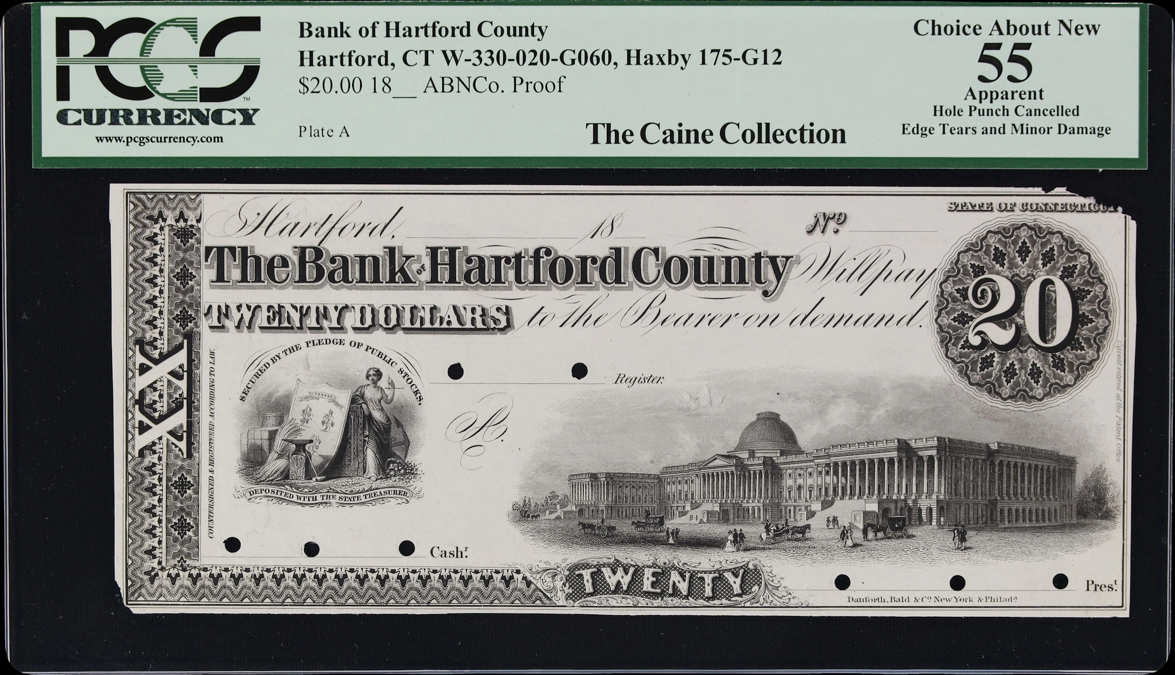 Hartford, Connecticut. Bank of Hartford County. 18xx $20. PCGS Currency
