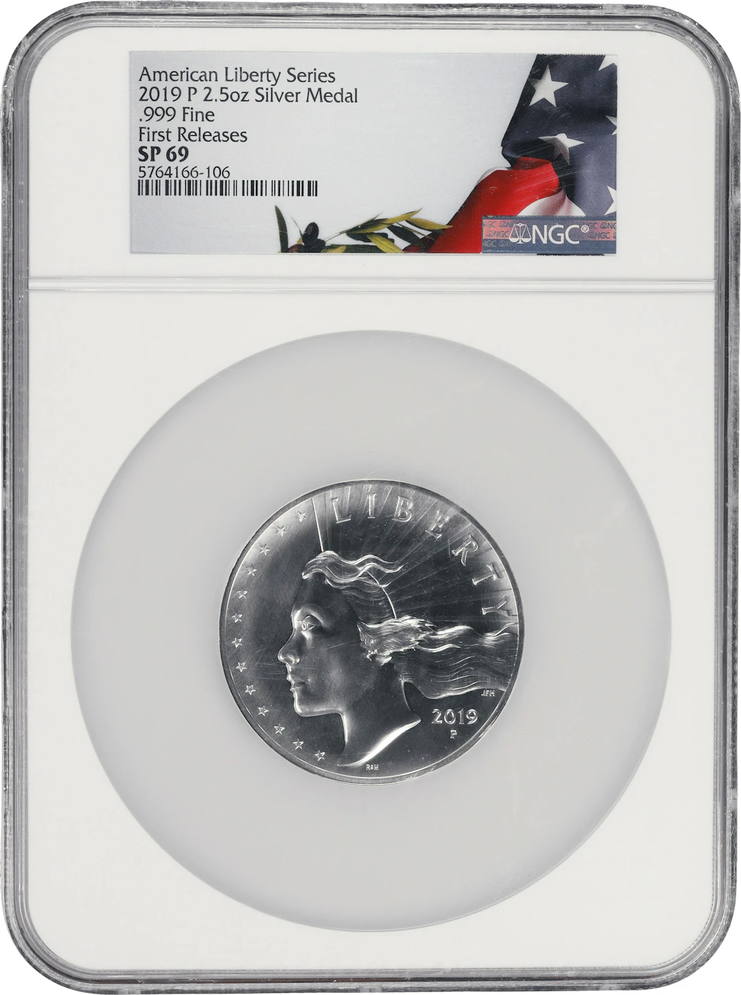 (2.5 oz, 77.76 g ASW). 2019-P American Liberty Series Silver Medal.