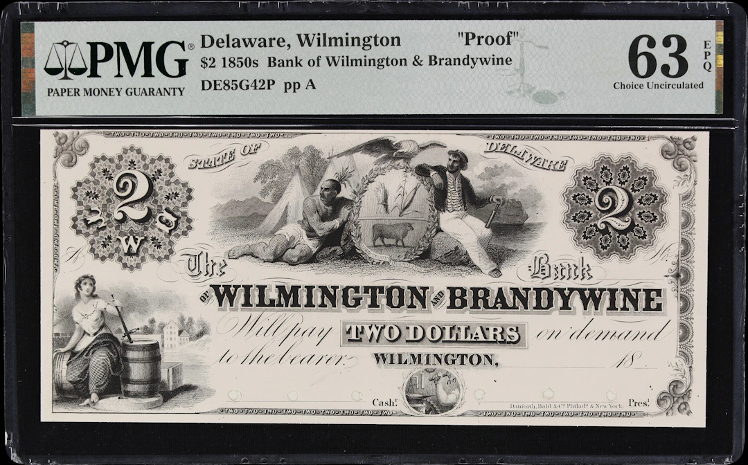 Wilmington, Delaware. Bank of Wilmington & Brandywine. 18xx $2. PMG