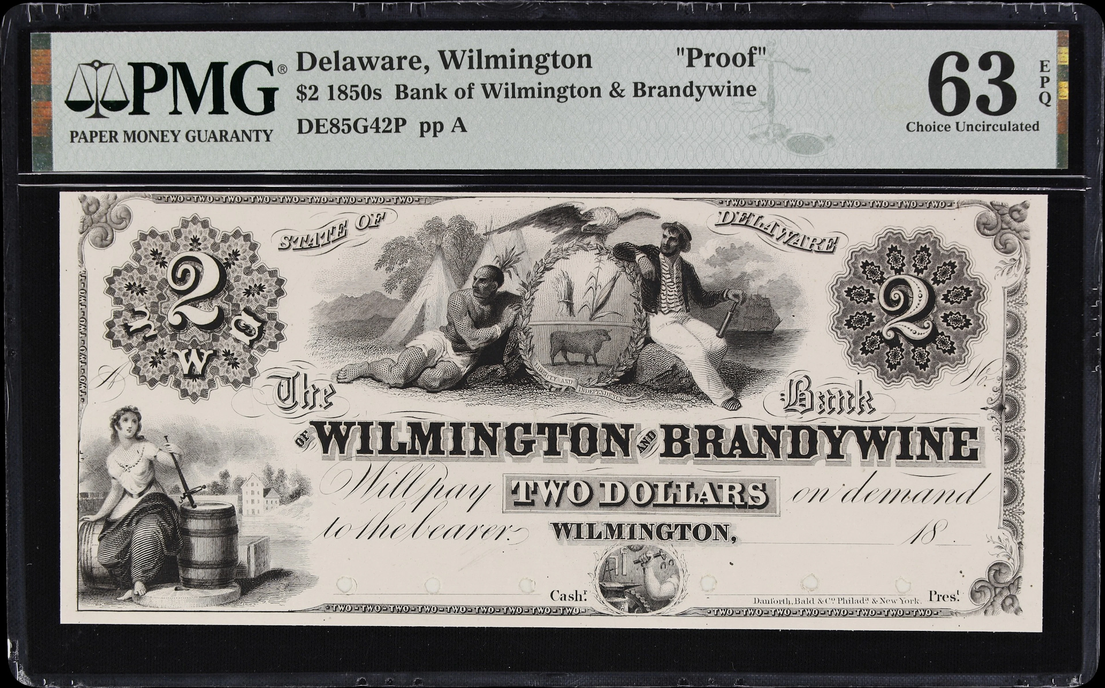 Wilmington, Delaware. Bank of Wilmington & Brandywine. 18xx $2. PMG