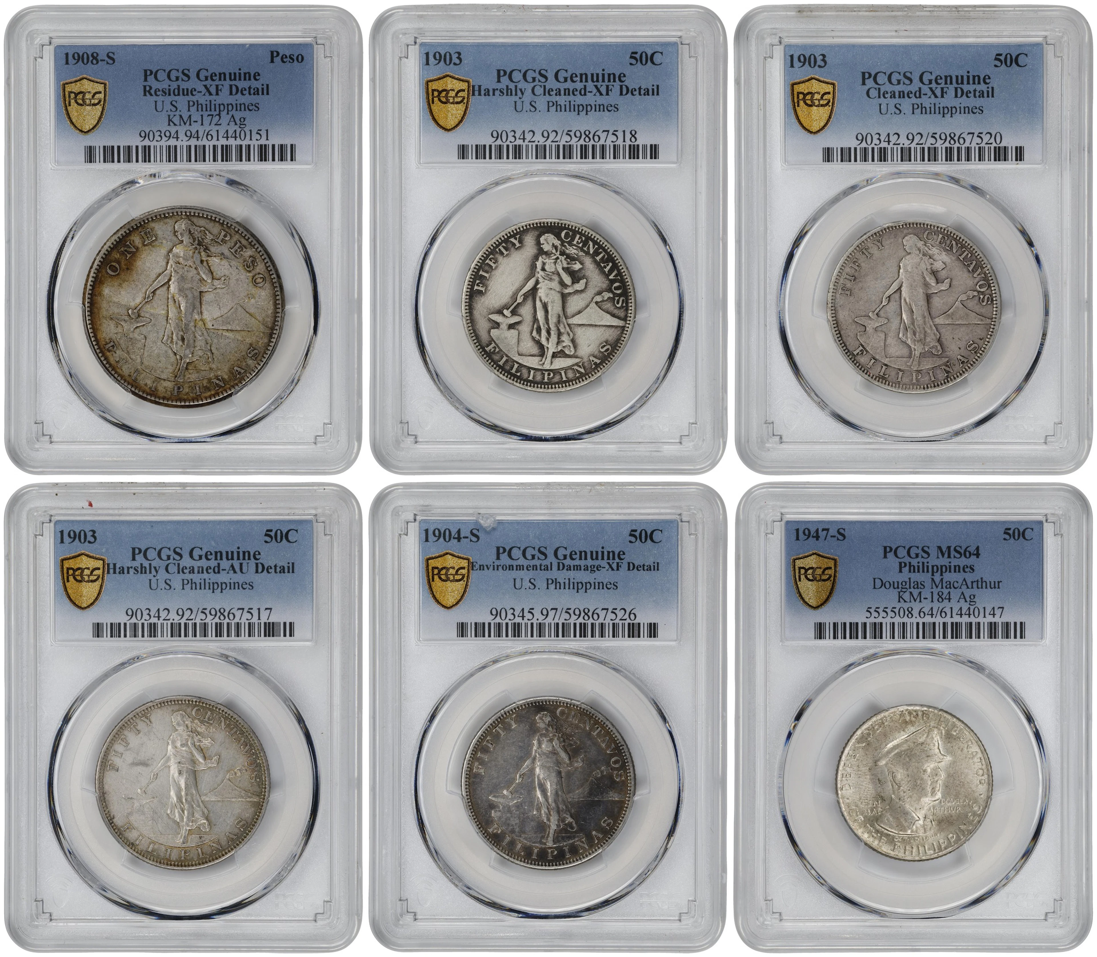PHILIPPINES. Sextet of Silver Denominations (6 Pieces), 1903-47. All