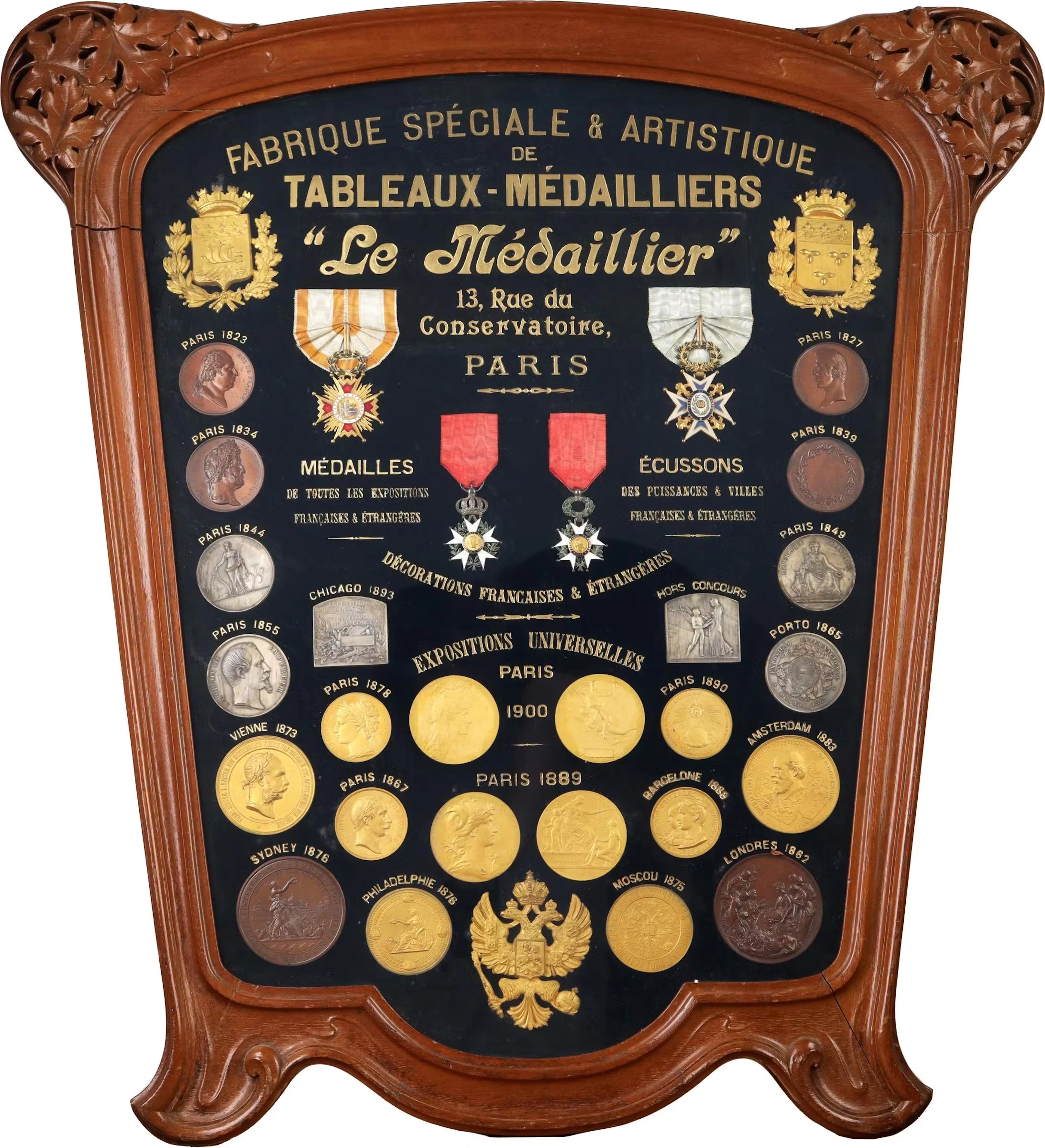 FRANCE. Framed "Le Médaillier" Display Board of Medals, Decorations