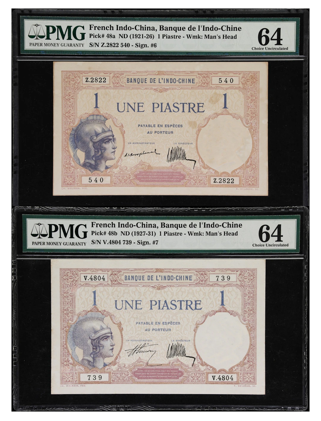 FRENCH INDO-CHINA. Lot of (2). Banque de l'Indochine. 1 Piastre, ND