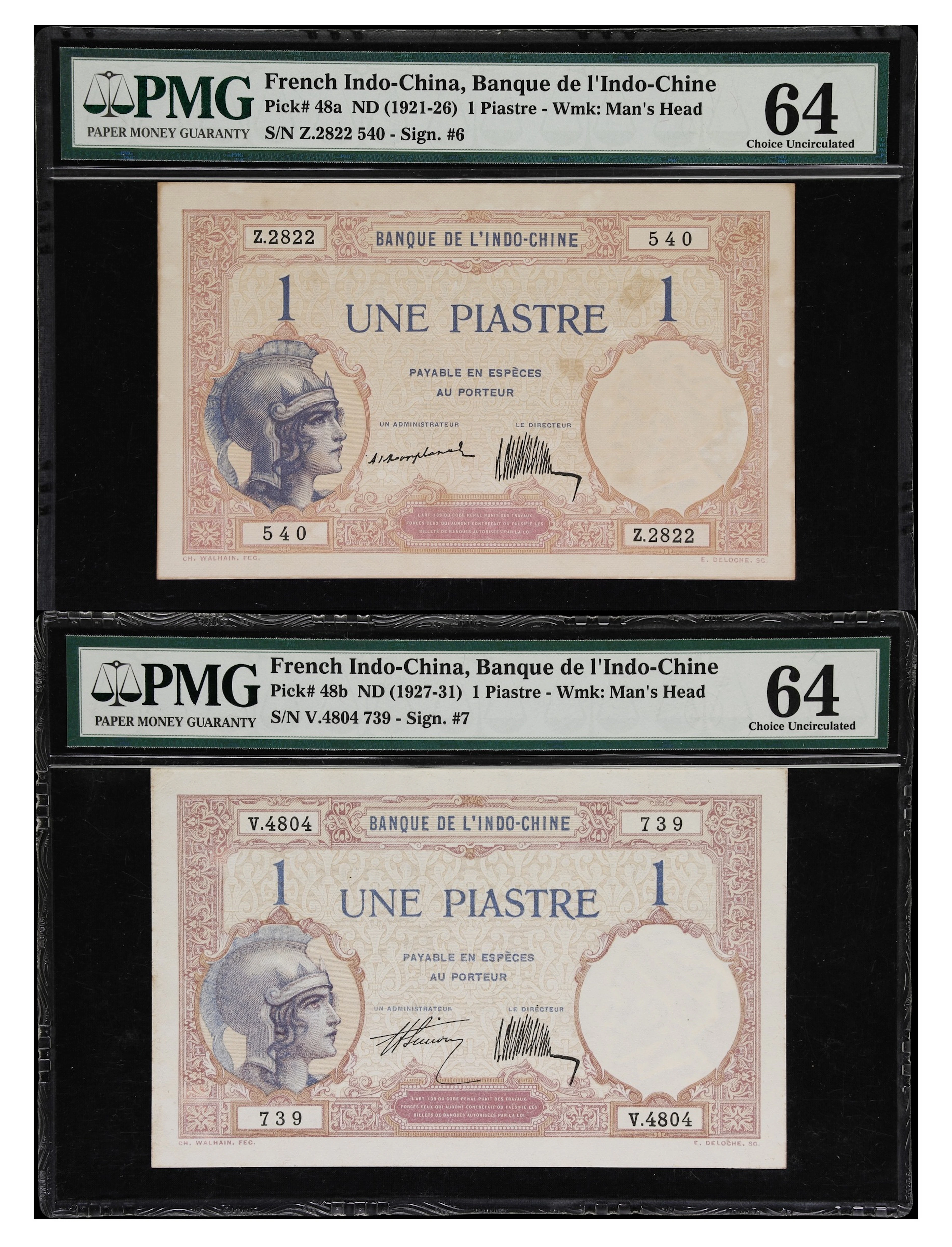 FRENCH INDO-CHINA. Lot of (2). Banque de l'Indochine. 1 Piastre, ND