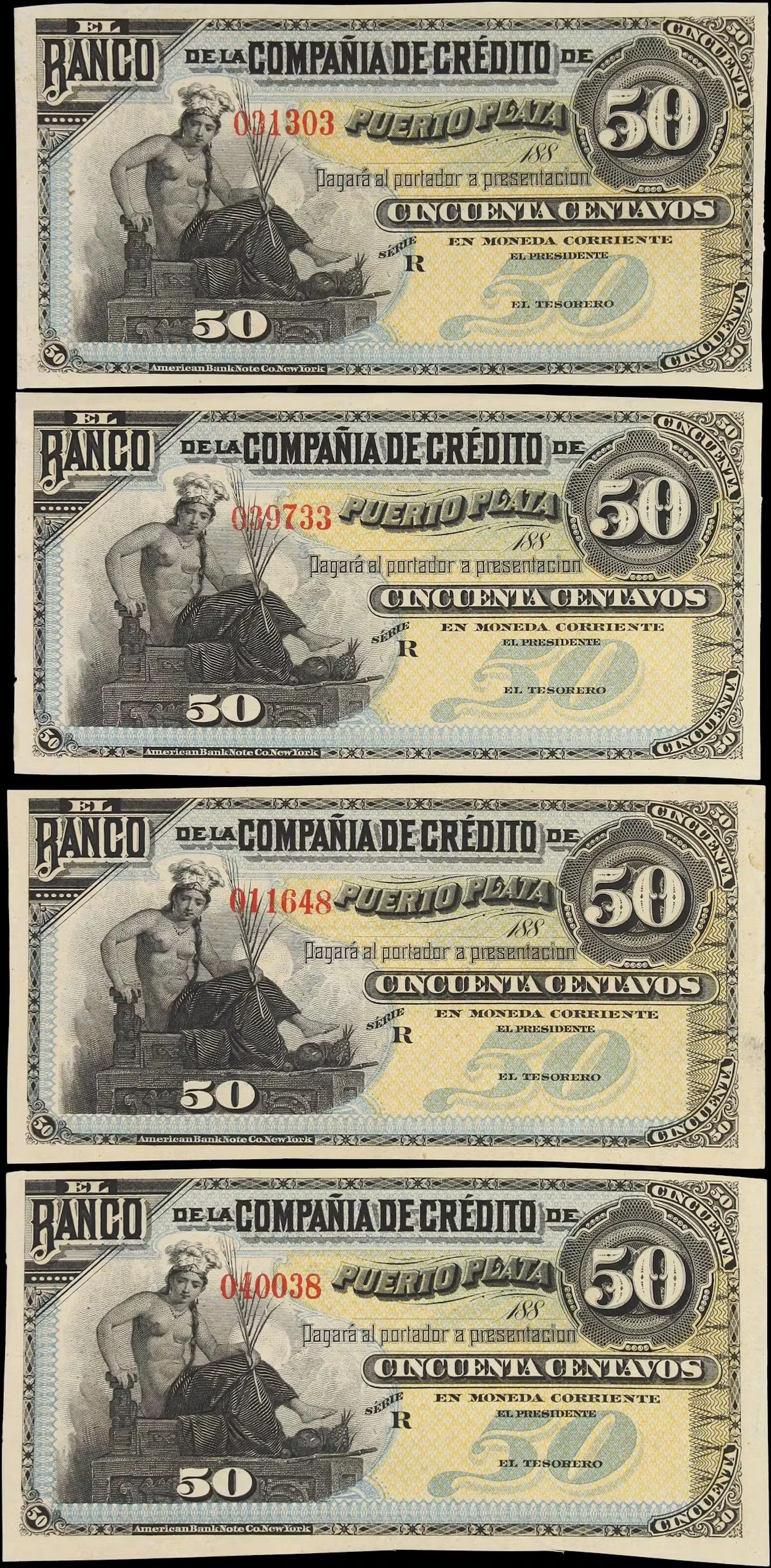 DOMINICAN REPUBLIC. Lot of (4). Banco de la Compania de Credito de