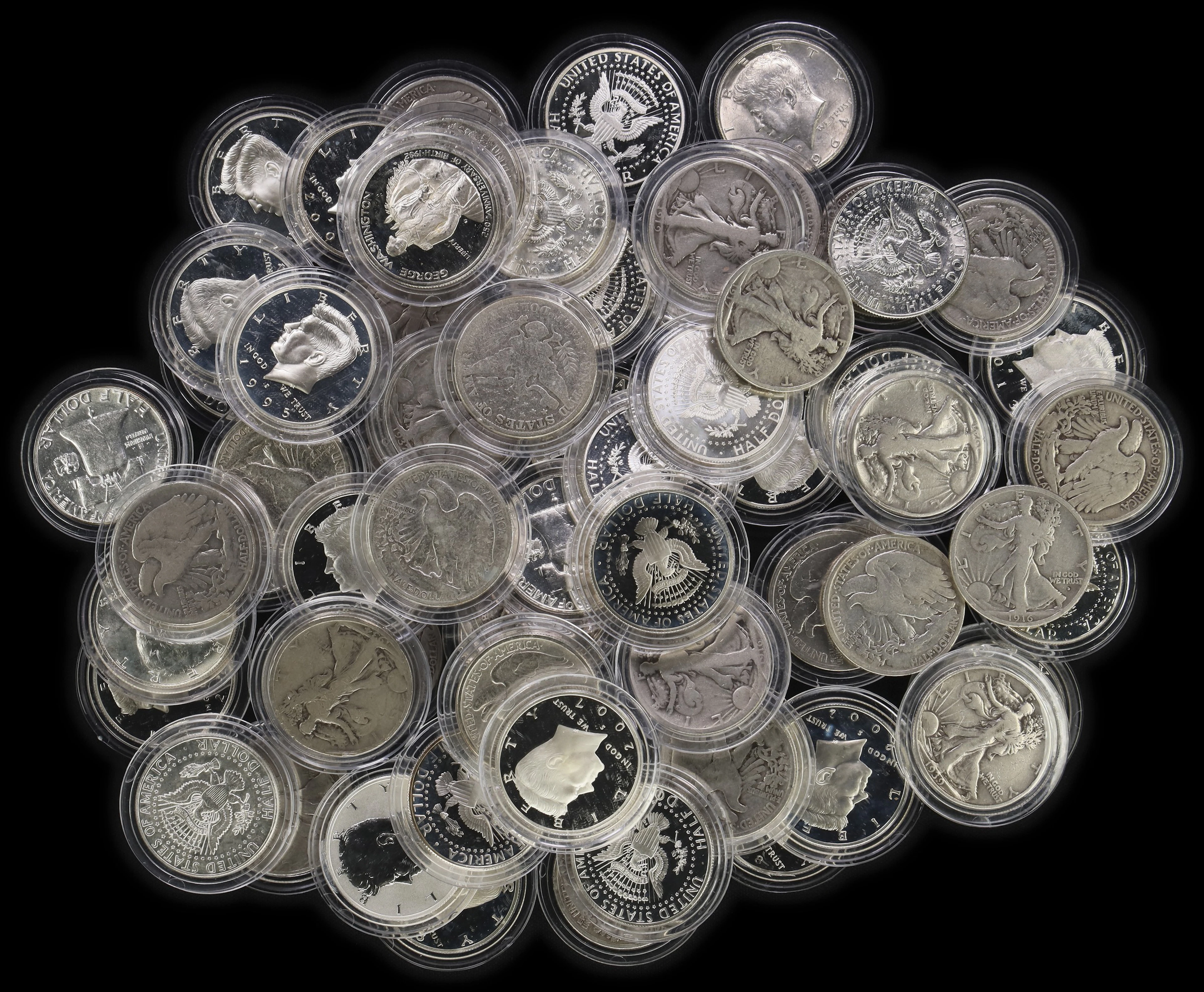 (24.668 oz, 767.258 g ASW). $34.50 Face Value in 90% Silver Half-Dollars.