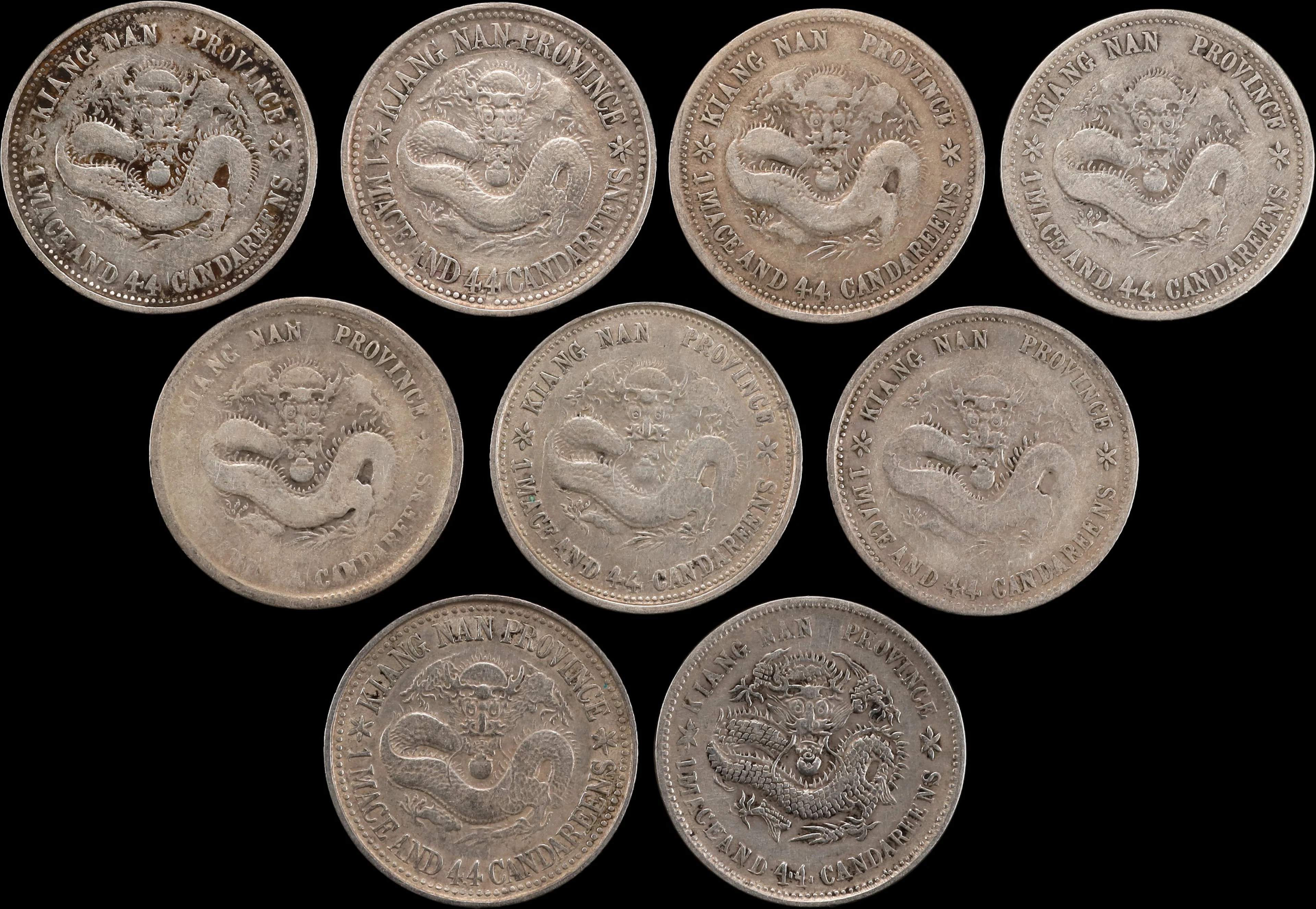 CHINA. Kiangnan. Nonet of 1 Mace 4.4 Candareens (20 Cents) (9 Pieces)