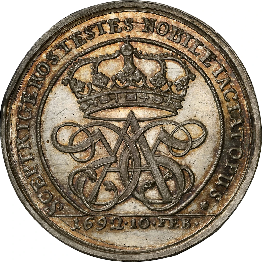 DENMARK. Silver Restrike Alchemy Medal, 1692. Copenhagen. Christian