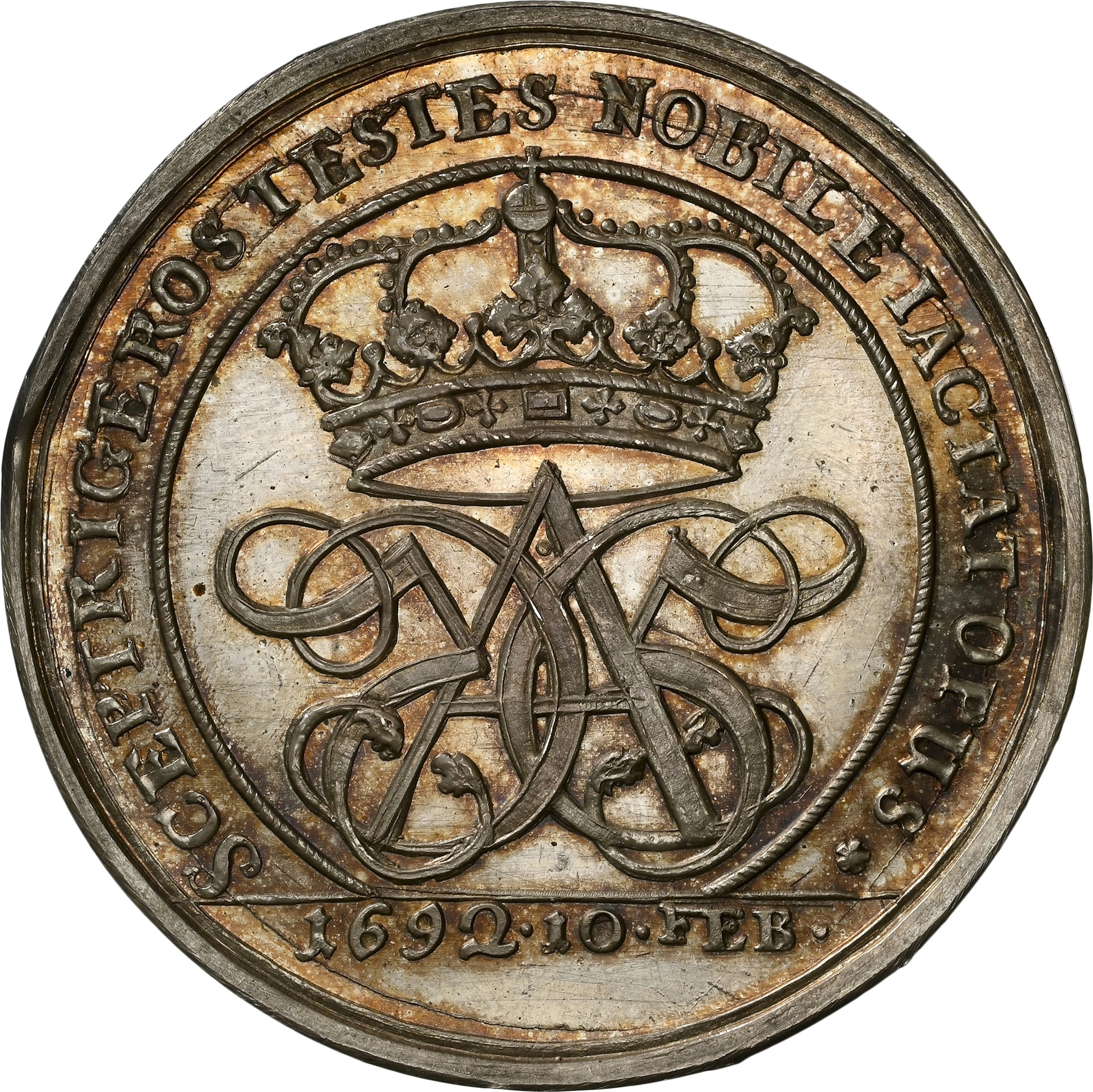 DENMARK. Silver Restrike Alchemy Medal, 1692. Copenhagen. Christian