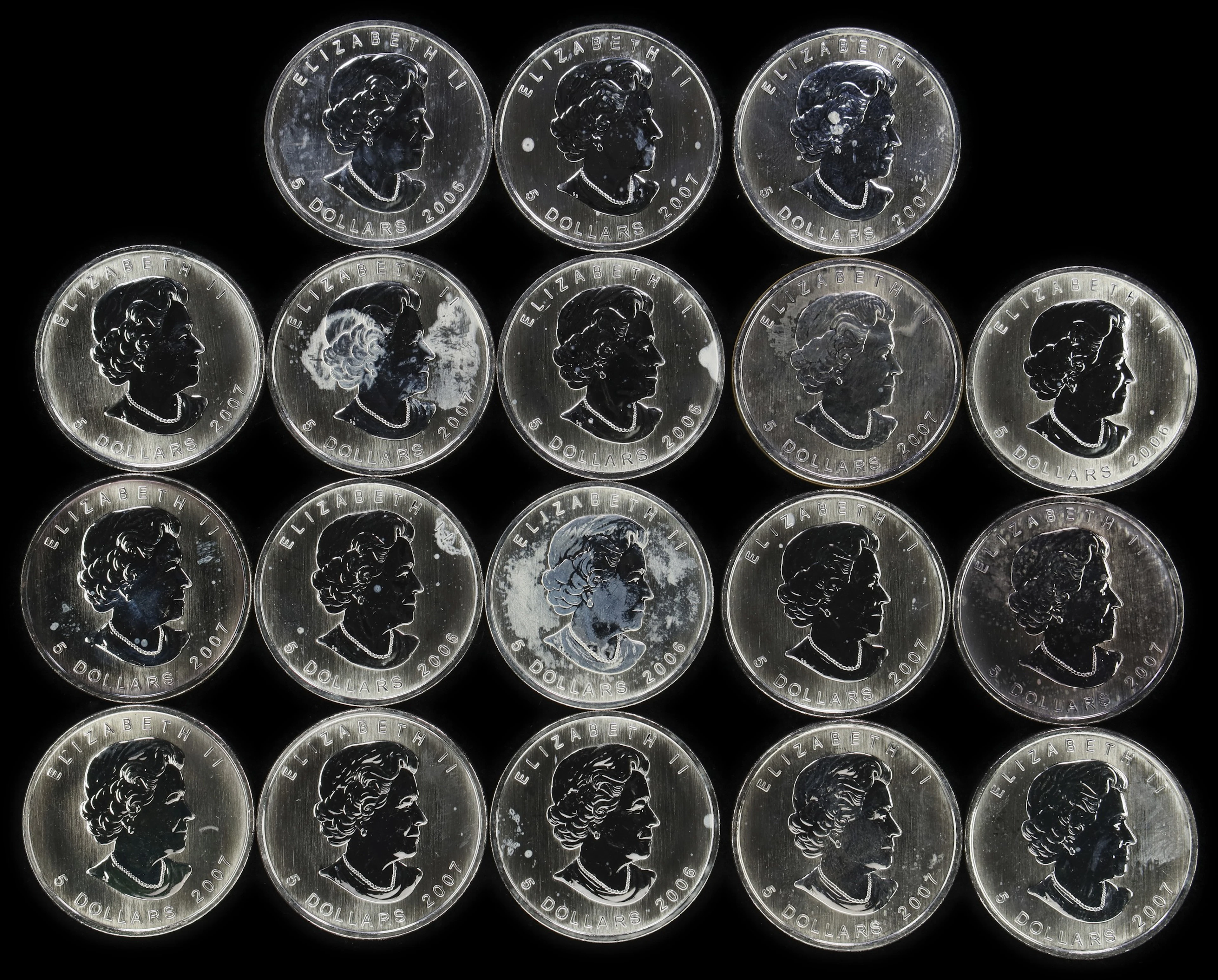 (18 oz, 559.872 g ASW). Canada. Lot of (18) Mixed Date 1 oz Silver