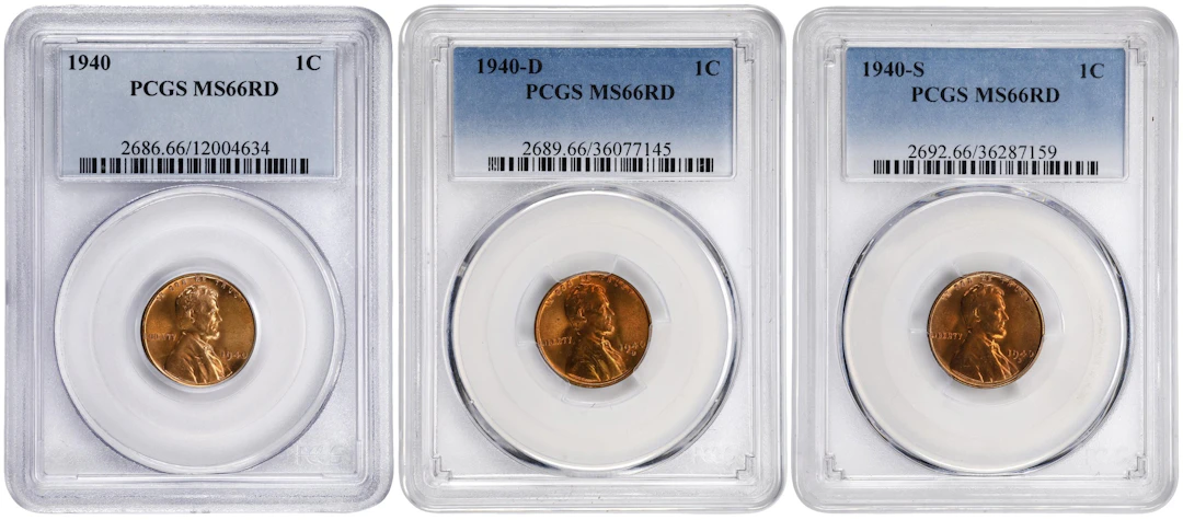 1940 Lincoln Cent. PDS Set. MS-66 RD (PCGS).
