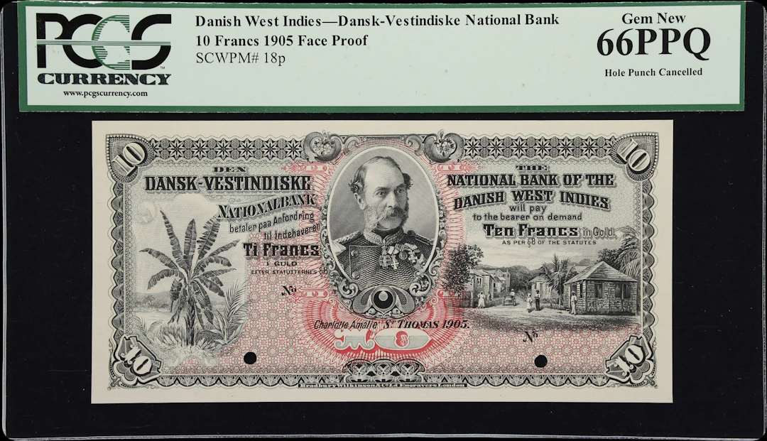 (◊) DANISH WEST INDIES. Dansk-Vestindiske Nationalbank. 10 Francs