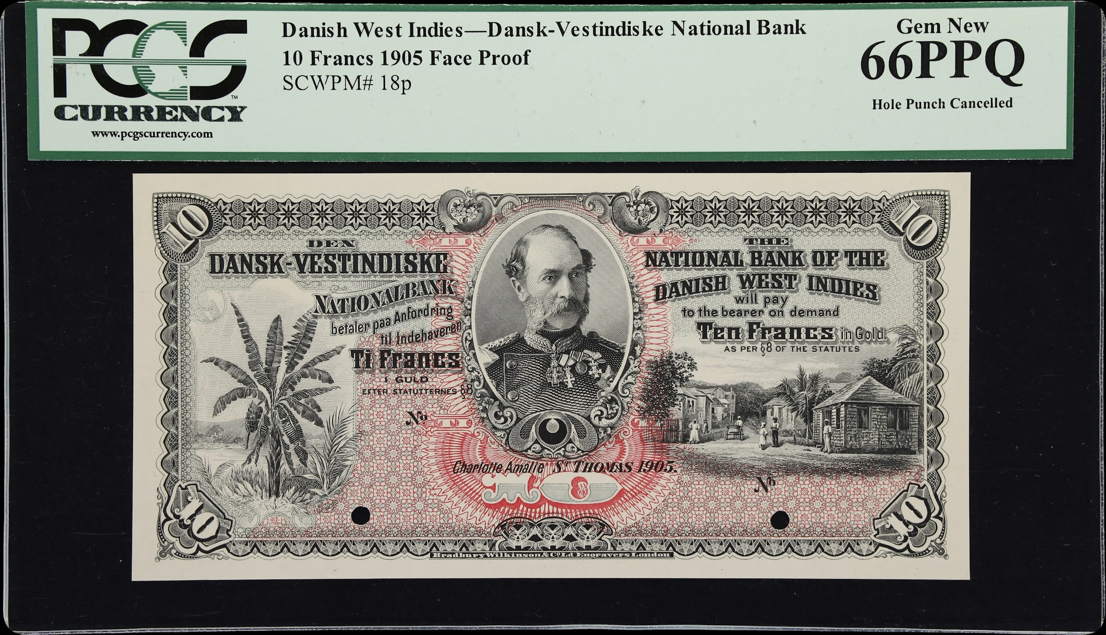 (◊) DANISH WEST INDIES. Dansk-Vestindiske Nationalbank. 10 Francs