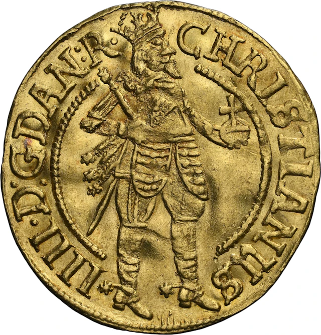 DENMARK. Ducat, 1645. Copenhagen Mint. Christian IV. NGC AU Details--Cleaned.