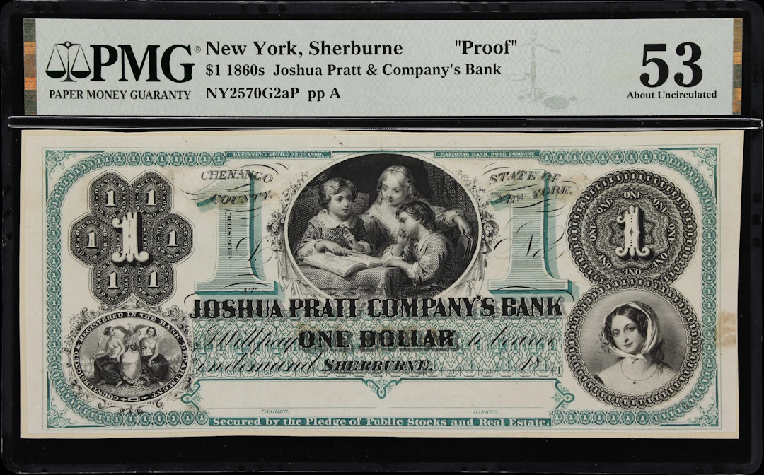 Sherburne, New York. Joshua Pratt & Company's Bank. 18xx $1. PMG About