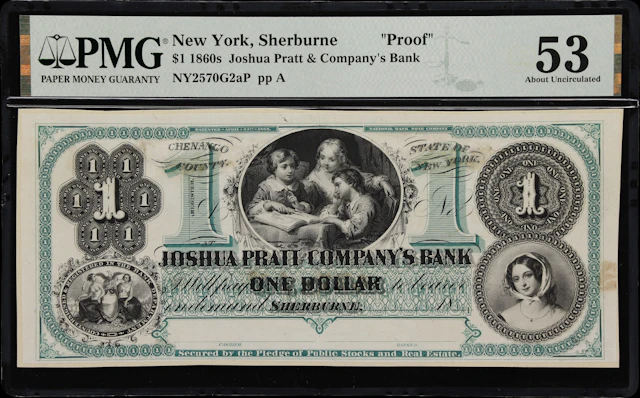 Sherburne, New York. Joshua Pratt & Company's Bank. 18xx $1. PMG About