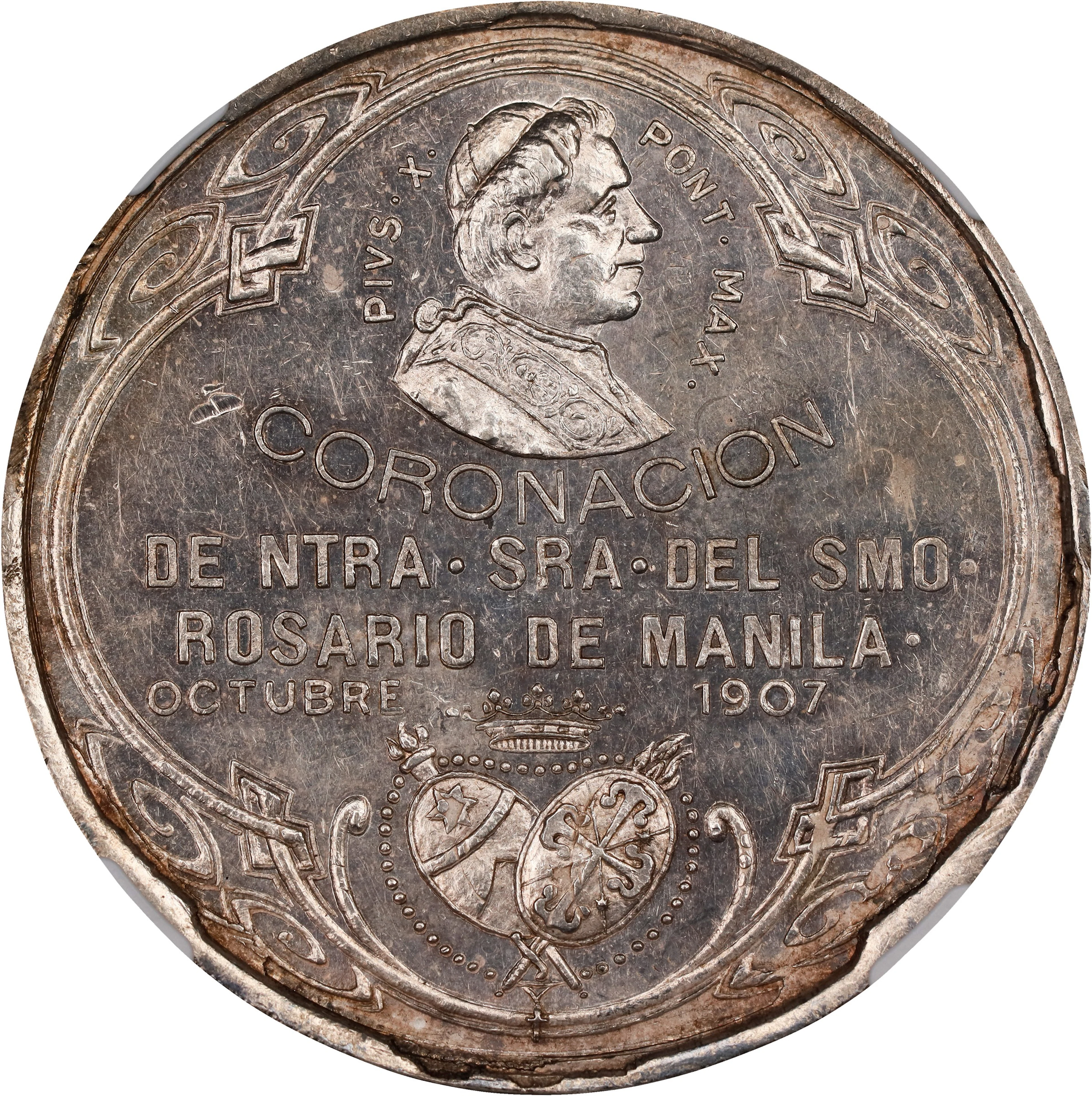PHILIPPINES. La Naval de Manila Silver Medal, 1907. NGC MS-61.