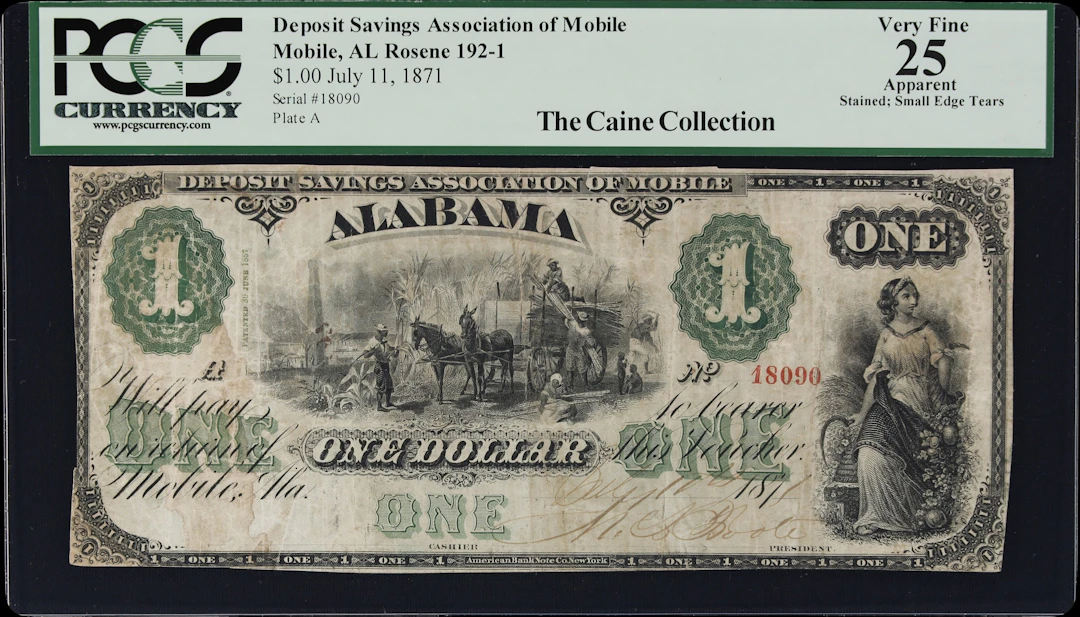 Mobile, Alabama. Deposit Savings Association of Mobile. 1871 $1. PCGS