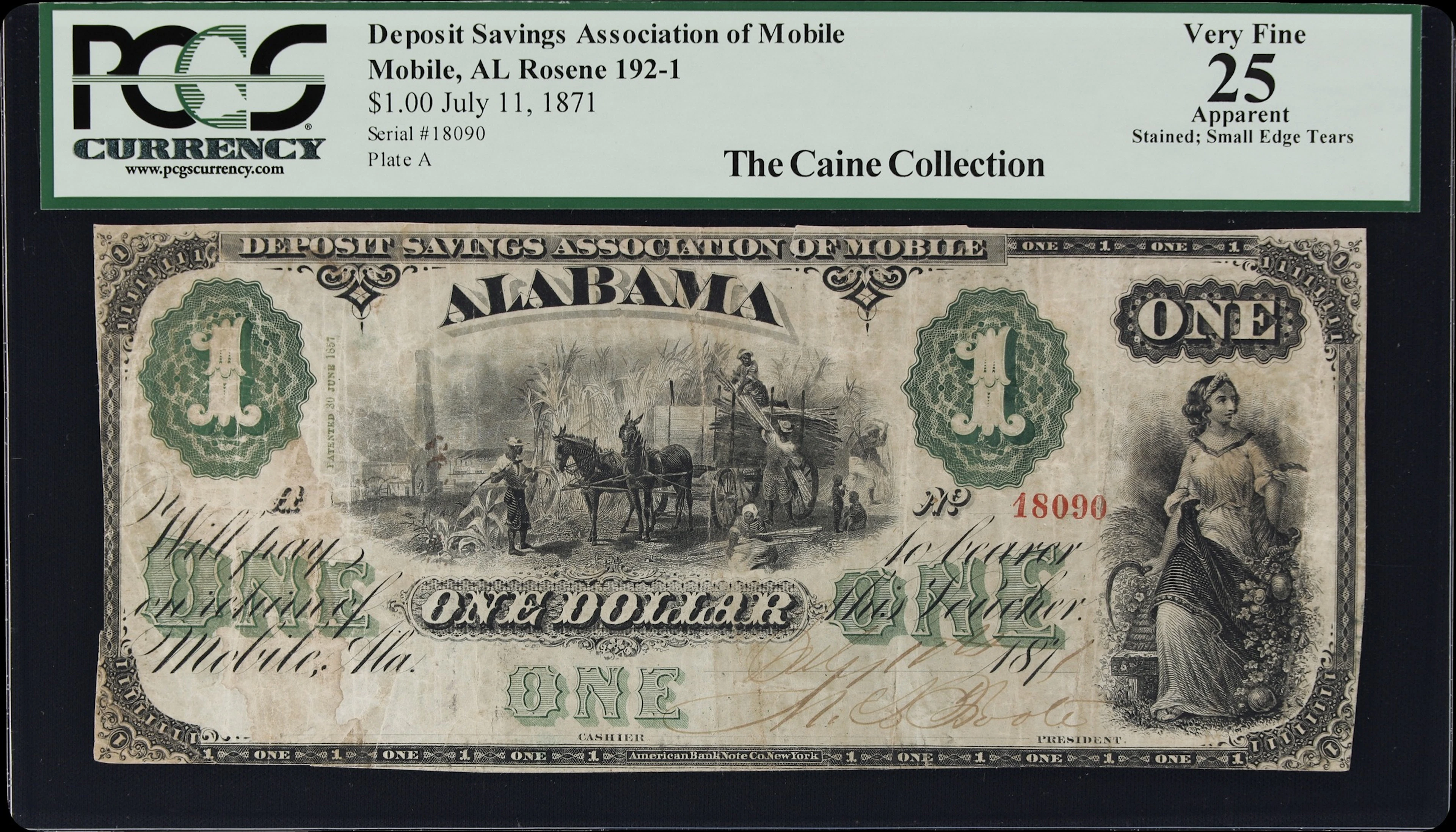 Mobile, Alabama. Deposit Savings Association of Mobile. 1871 $1. PCGS