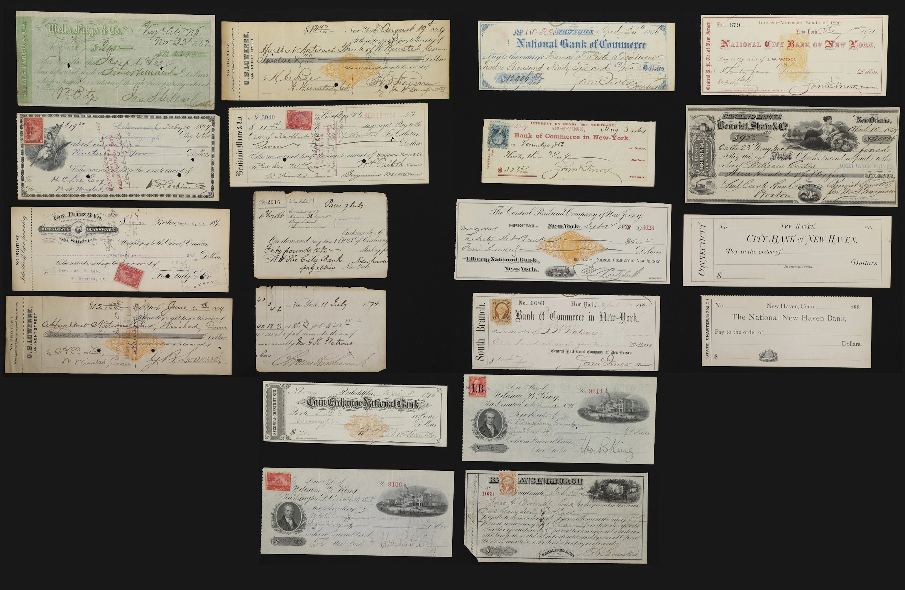 Lot of (20) Mixed Checks & Drafts. Mixed Denominations.