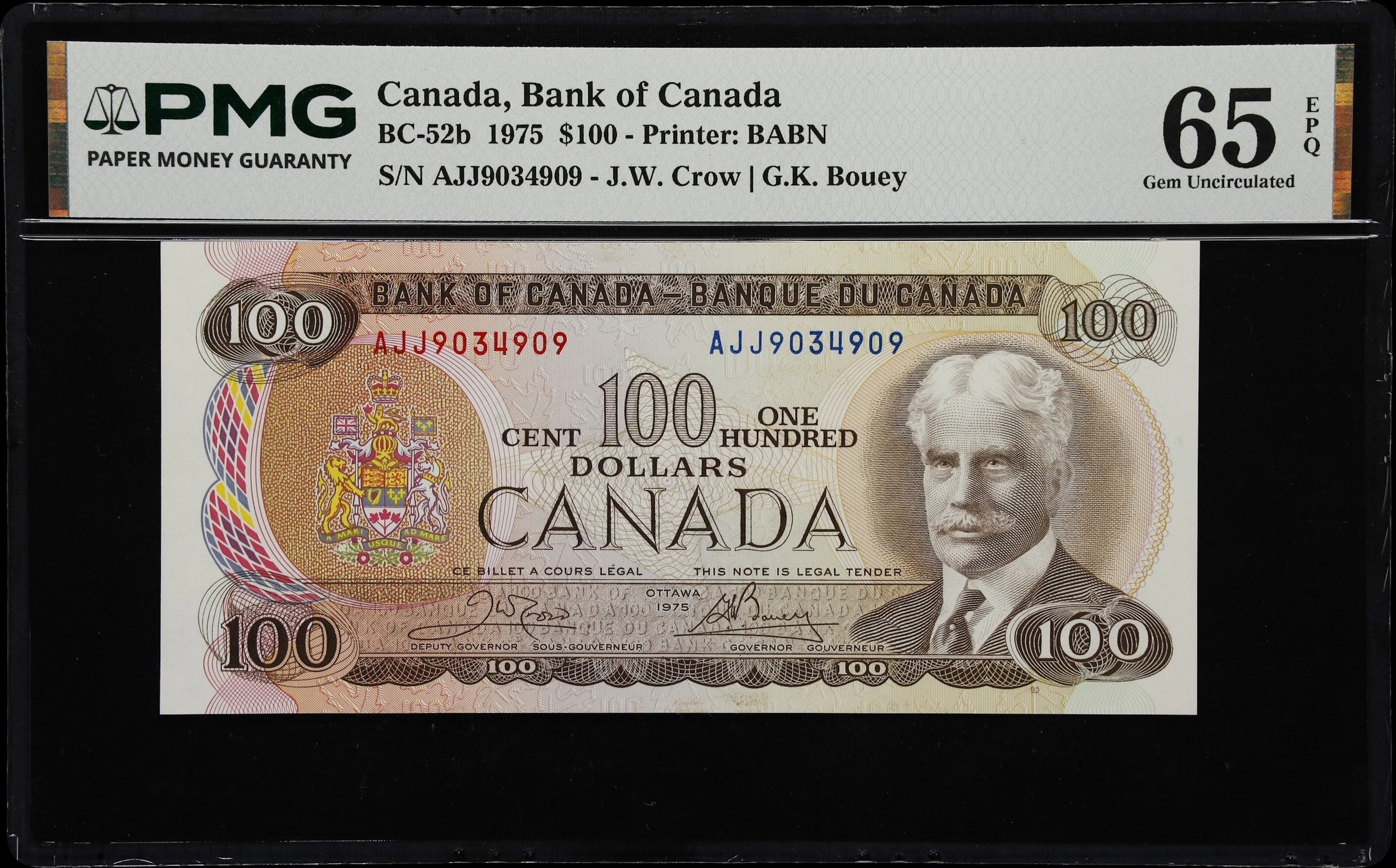 CANADA--BANK OF CANADA. Bank of Canada. 100 Dollars, 1975. BC-52b.