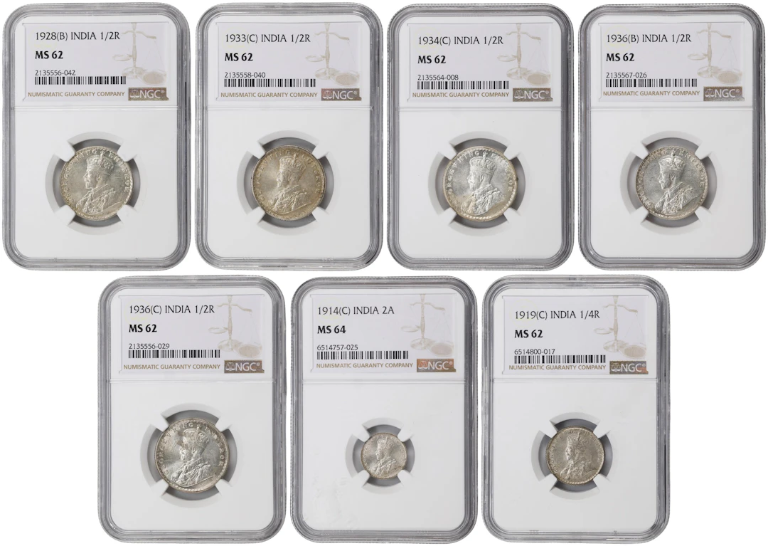 INDIA. Septet of Silver Denominations (7 Pieces), 1914-36. George
