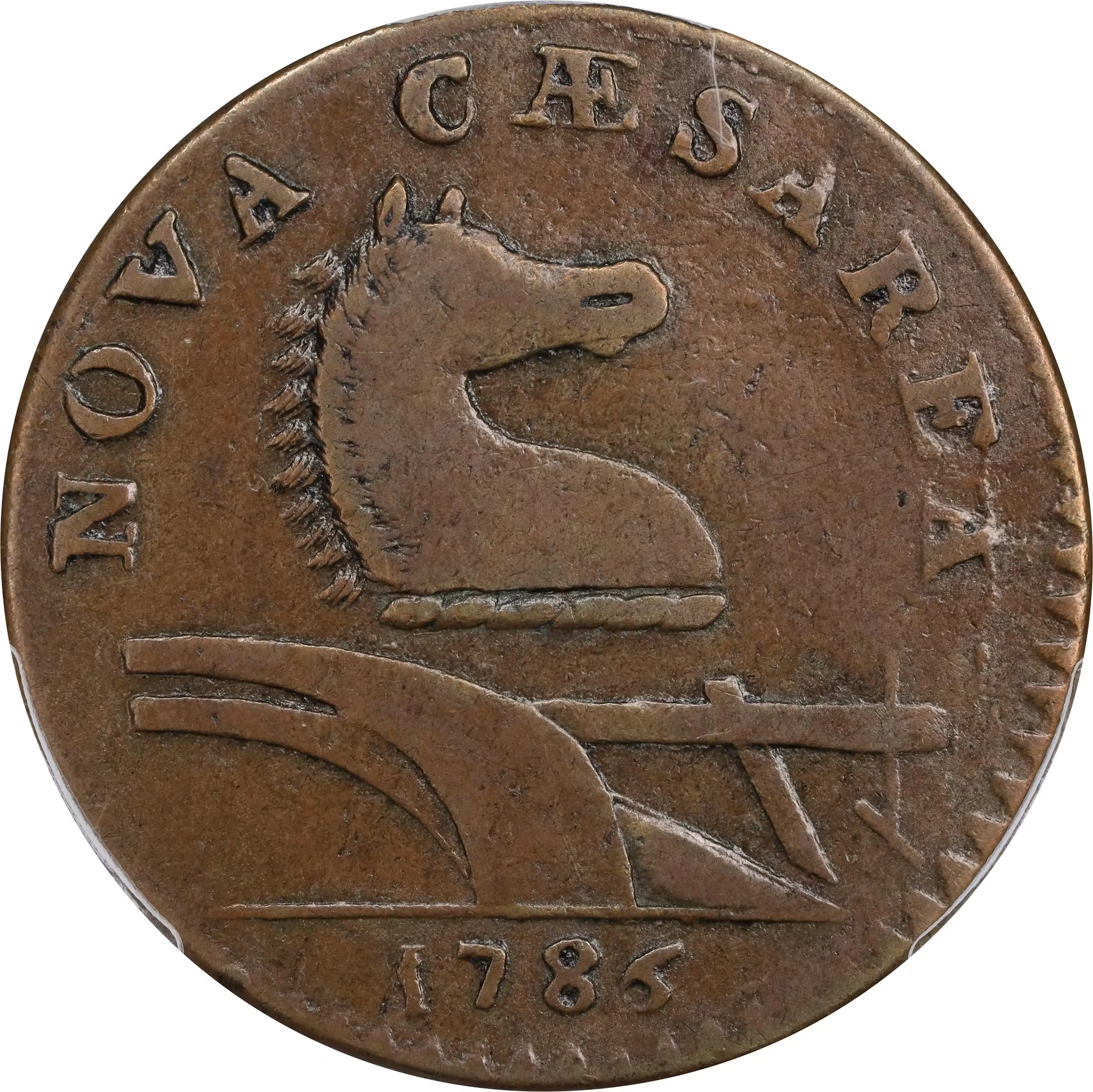1786 New Jersey Copper. Maris 15-J, W-4815. Rarity-4. Straight Plow