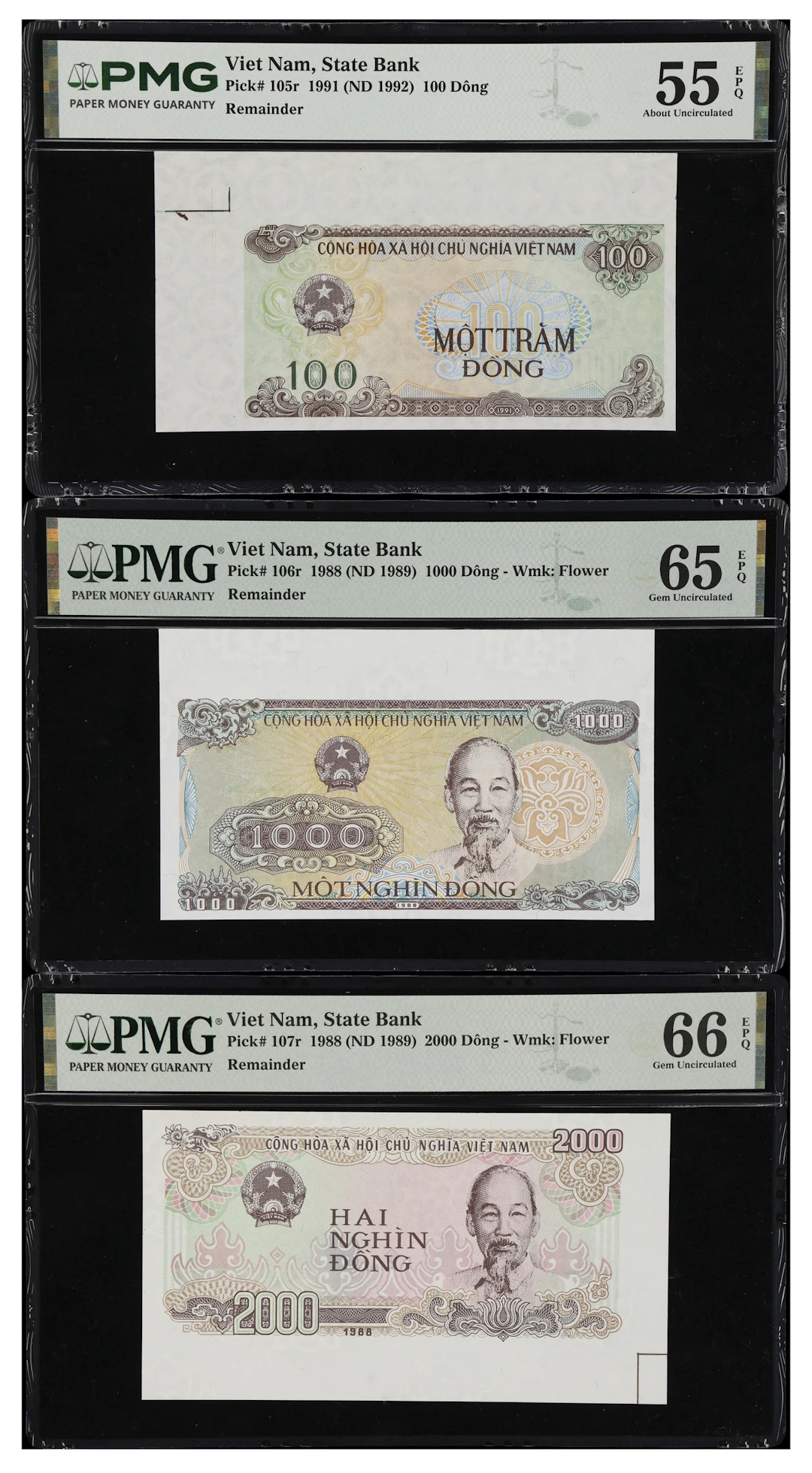 VIETNAM. Lot of (3). State Bank of Vietnam. 100, 1000, & 2000 Dong