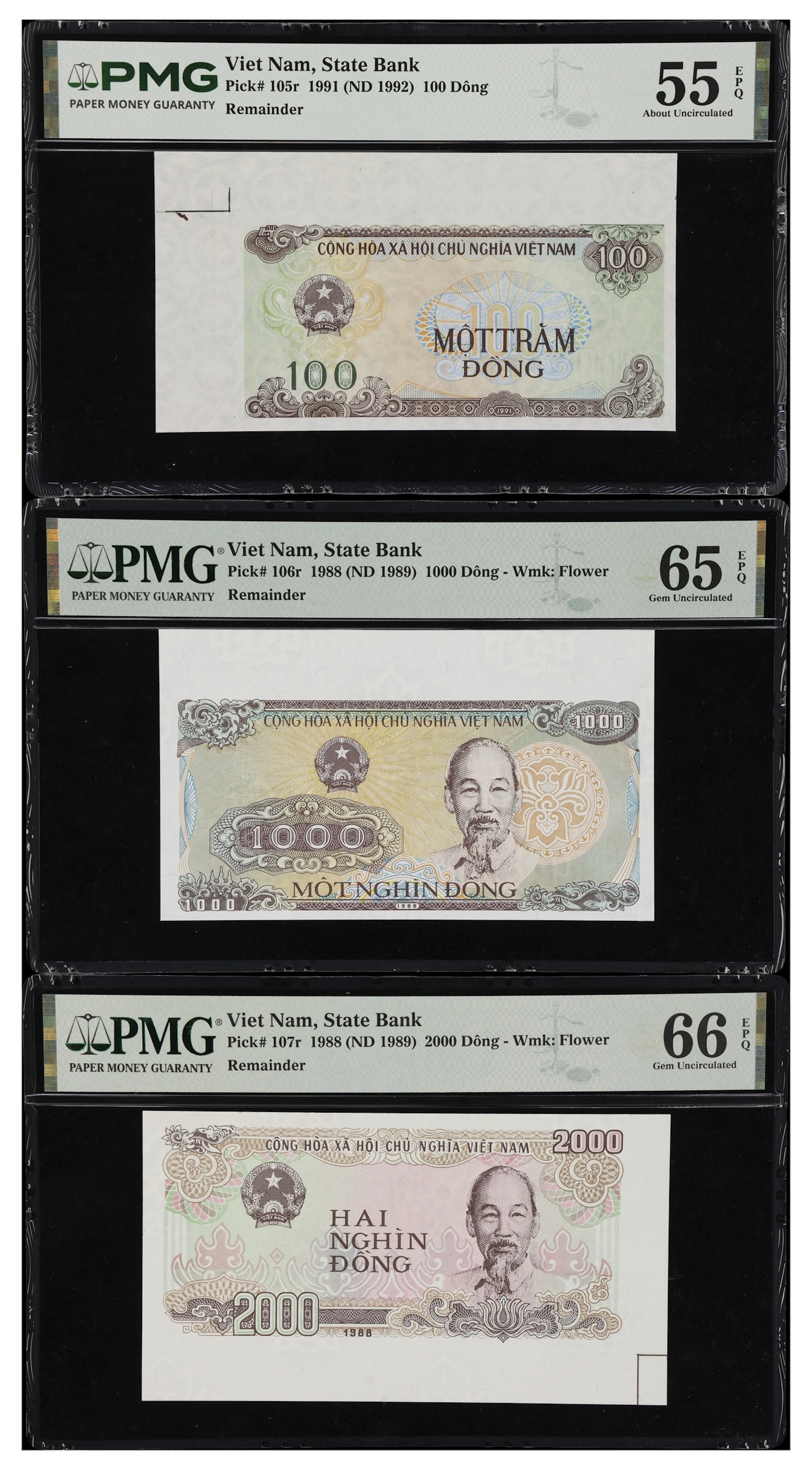 VIETNAM. Lot of (3). State Bank of Vietnam. 100, 1000, & 2000 Dong