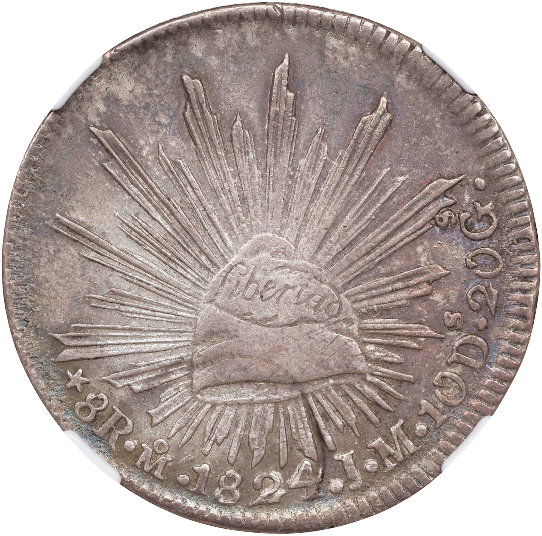MEXICO. "Hookneck" 8 Reales, 1824-Mo JM. Mexico City Mint. NGC AU-50.
