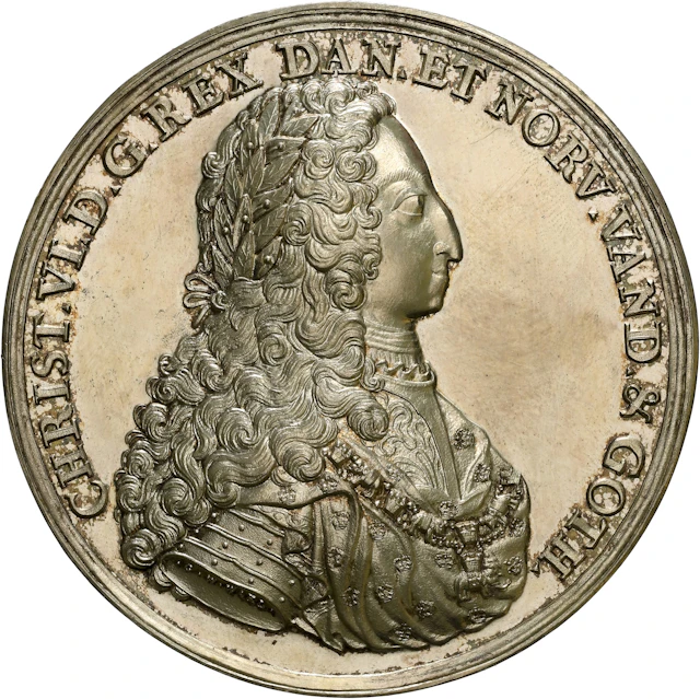 DENMARK. King's Anointment Restrike Silver Medal, 1731. Christian