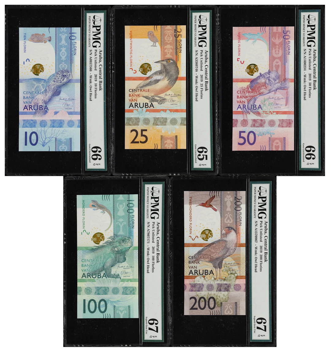 ARUBA. Lot of (5). Centrale Bank van Aruba. 10, 25, 50, 100, & 200