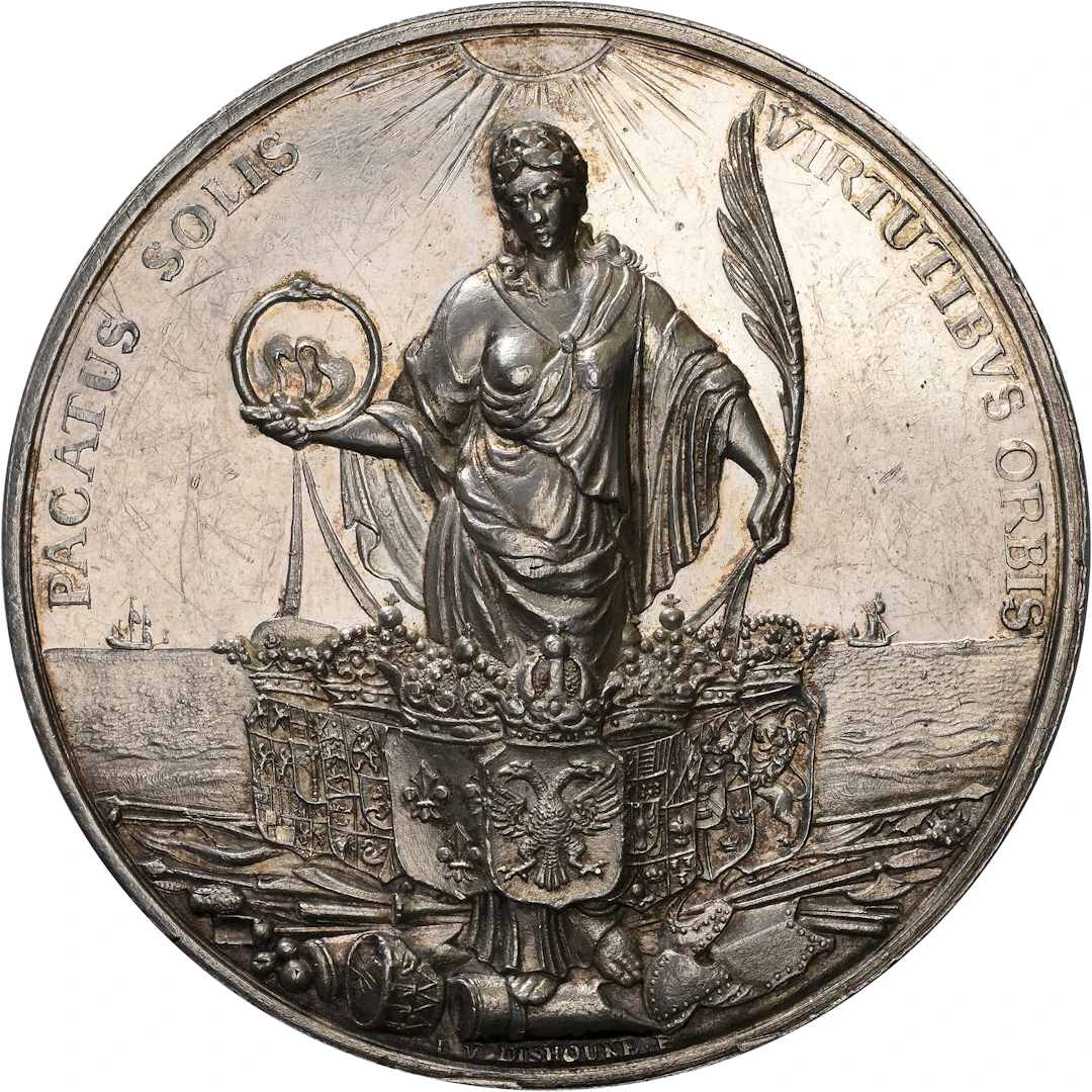 SWEDEN. Peace at Nijmegen Silver Medal, 1678. Karl XI. NGC AU-58.