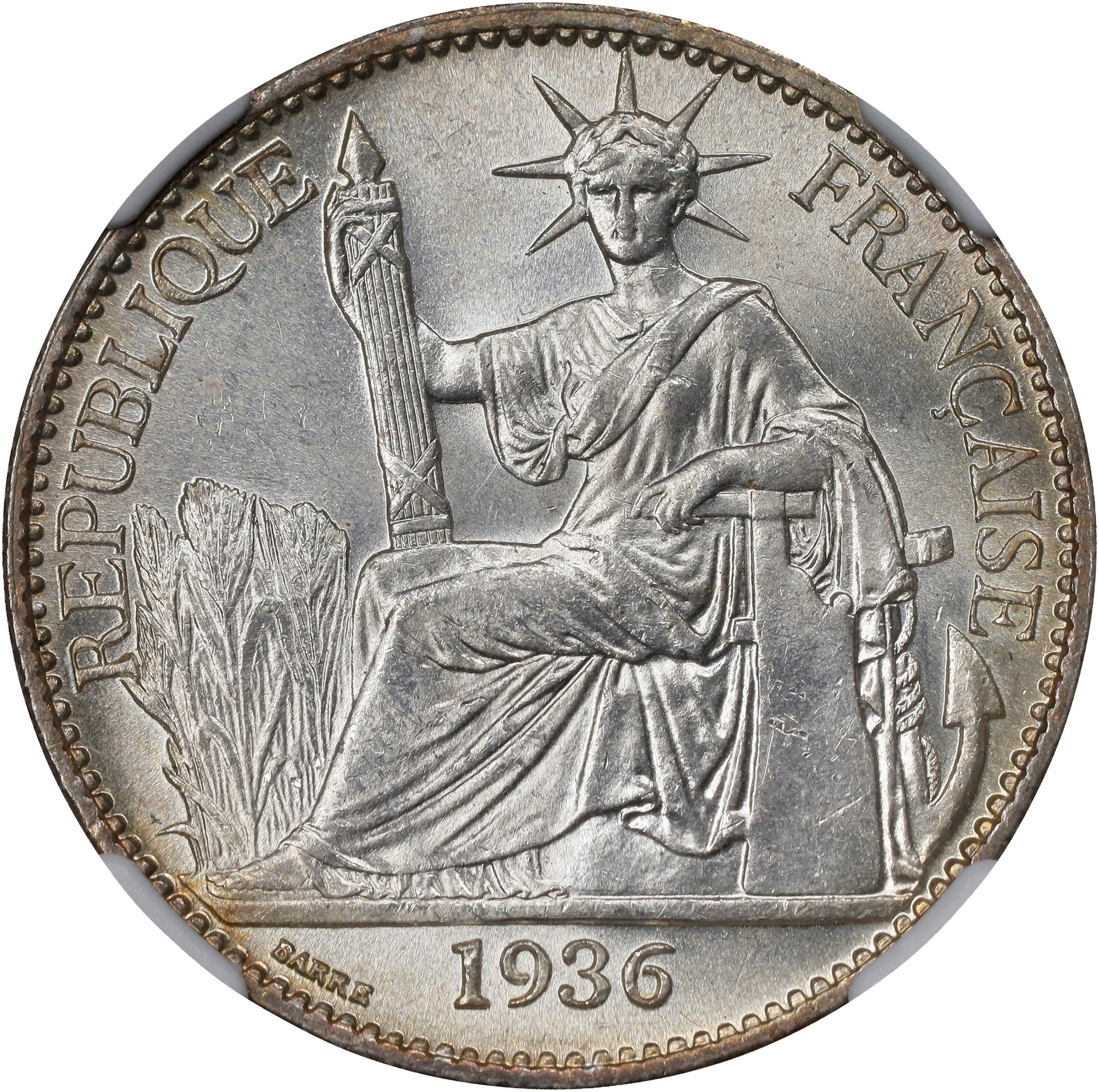 FRENCH INDO-CHINA. 50 Centimes, 1936. Paris Mint. NGC MS-64.