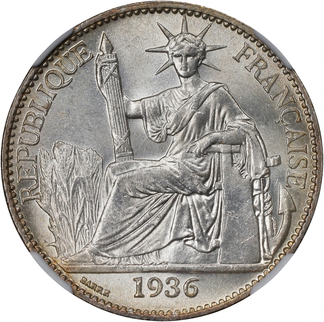 FRENCH INDO-CHINA. 50 Centimes, 1936. Paris Mint. NGC MS-64.