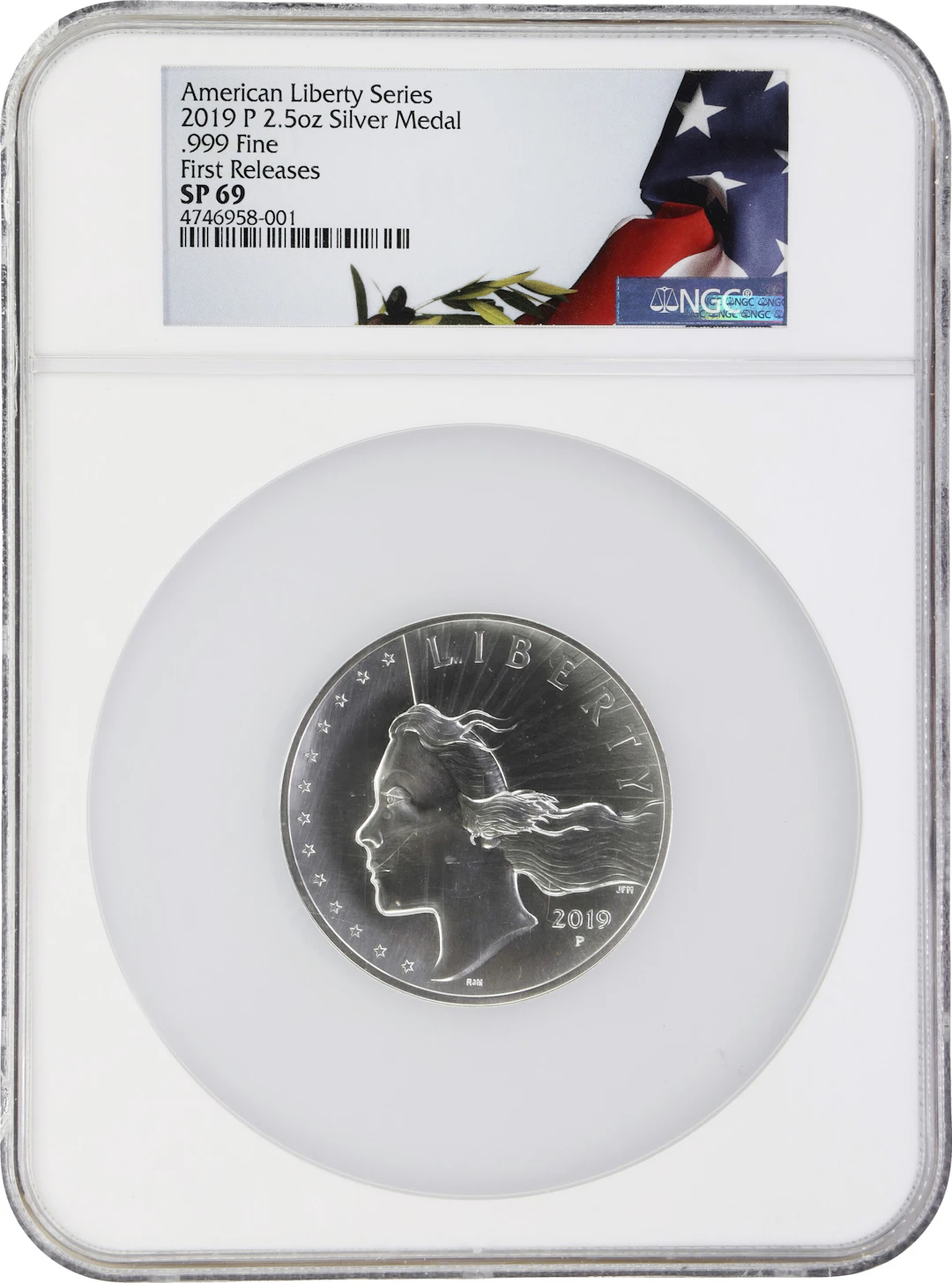 (2.5 oz, 77.76 g ASW). 2019-P American Liberty Silver Medal. SP-69 (NGC).