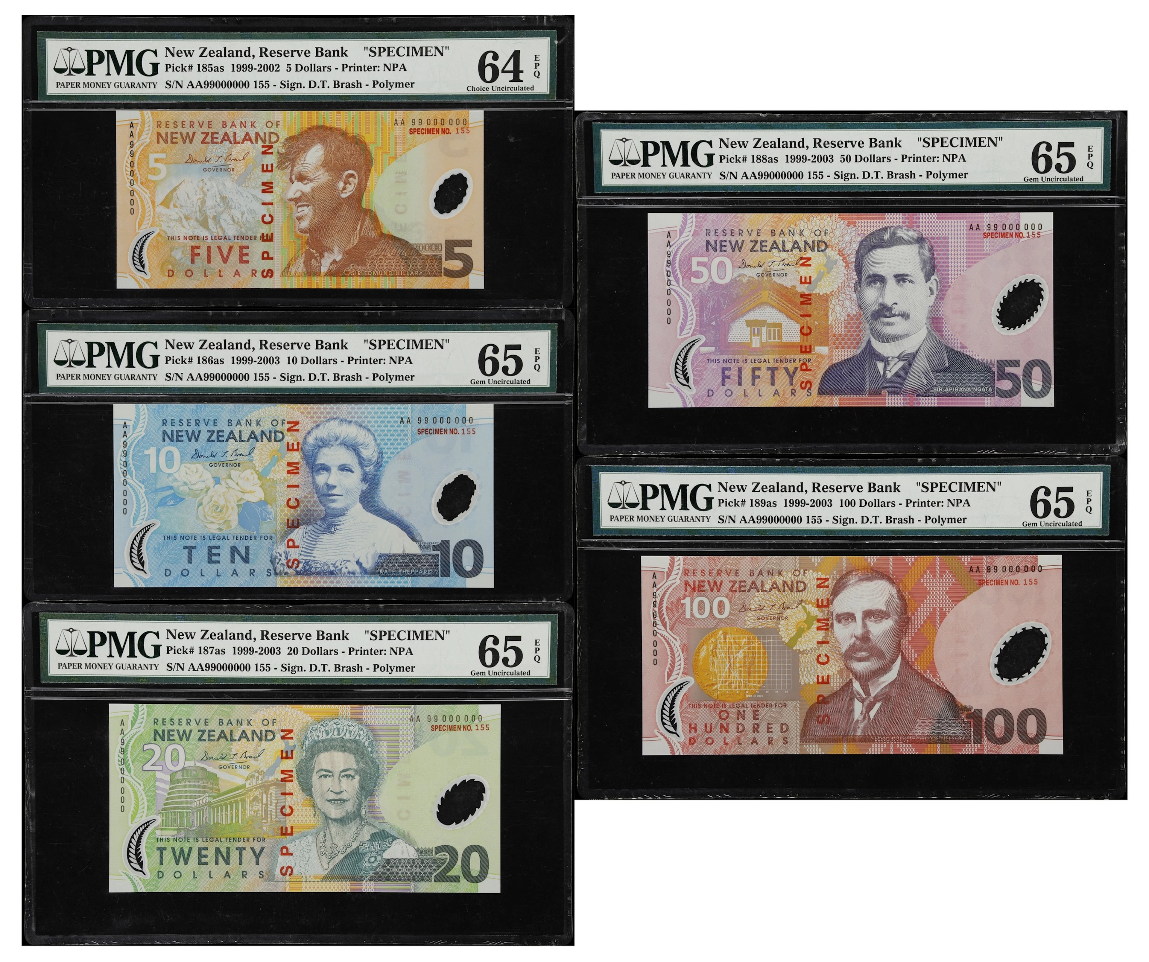 NEW ZEALAND. Lot of (5). Reserve Bank of New Zealand. 5, 10, 20, 50