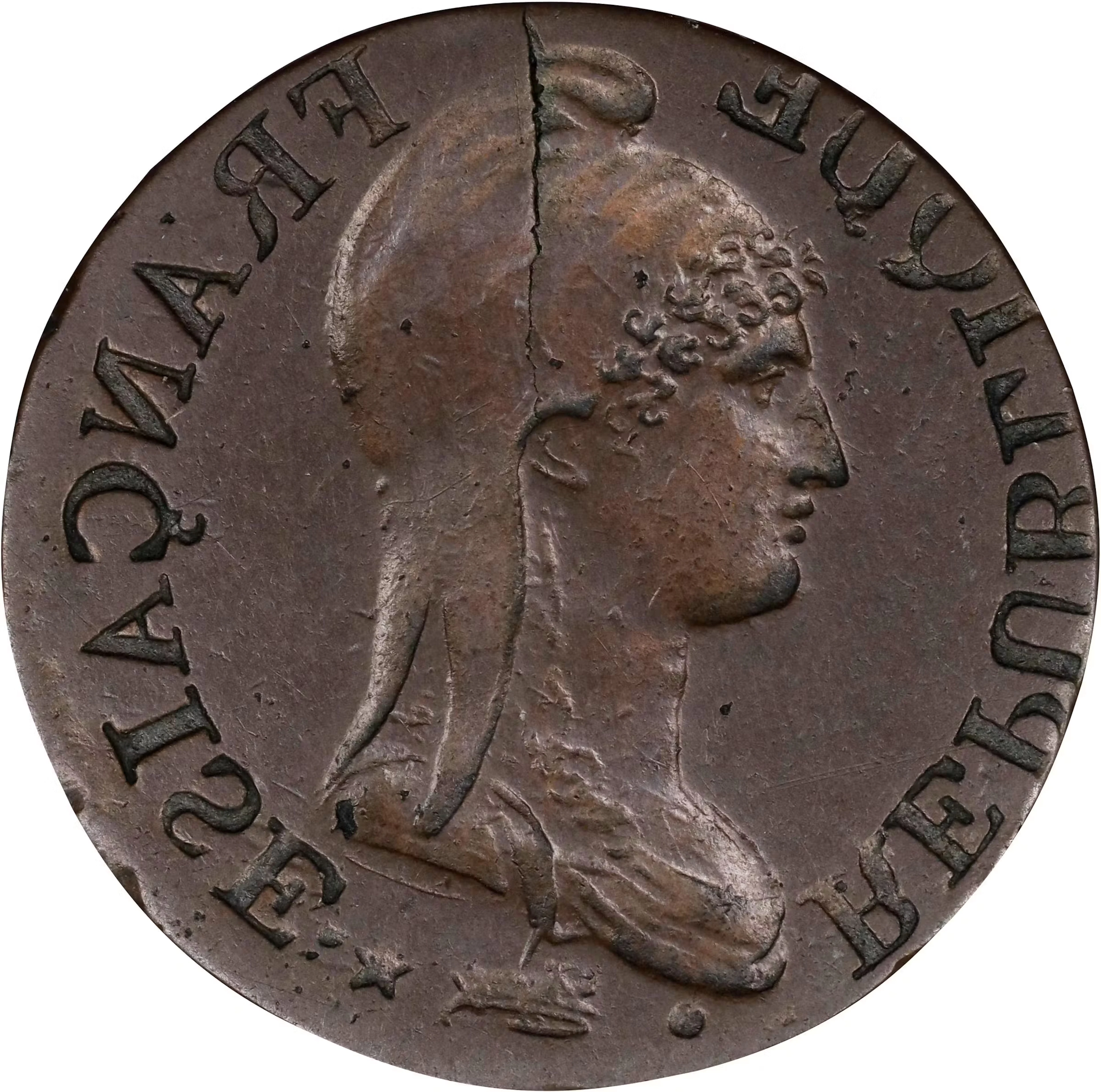 FRANCE. Mint Error -- Full Brockage Obverse -- 5 Centimes, ND (1796-1801).
