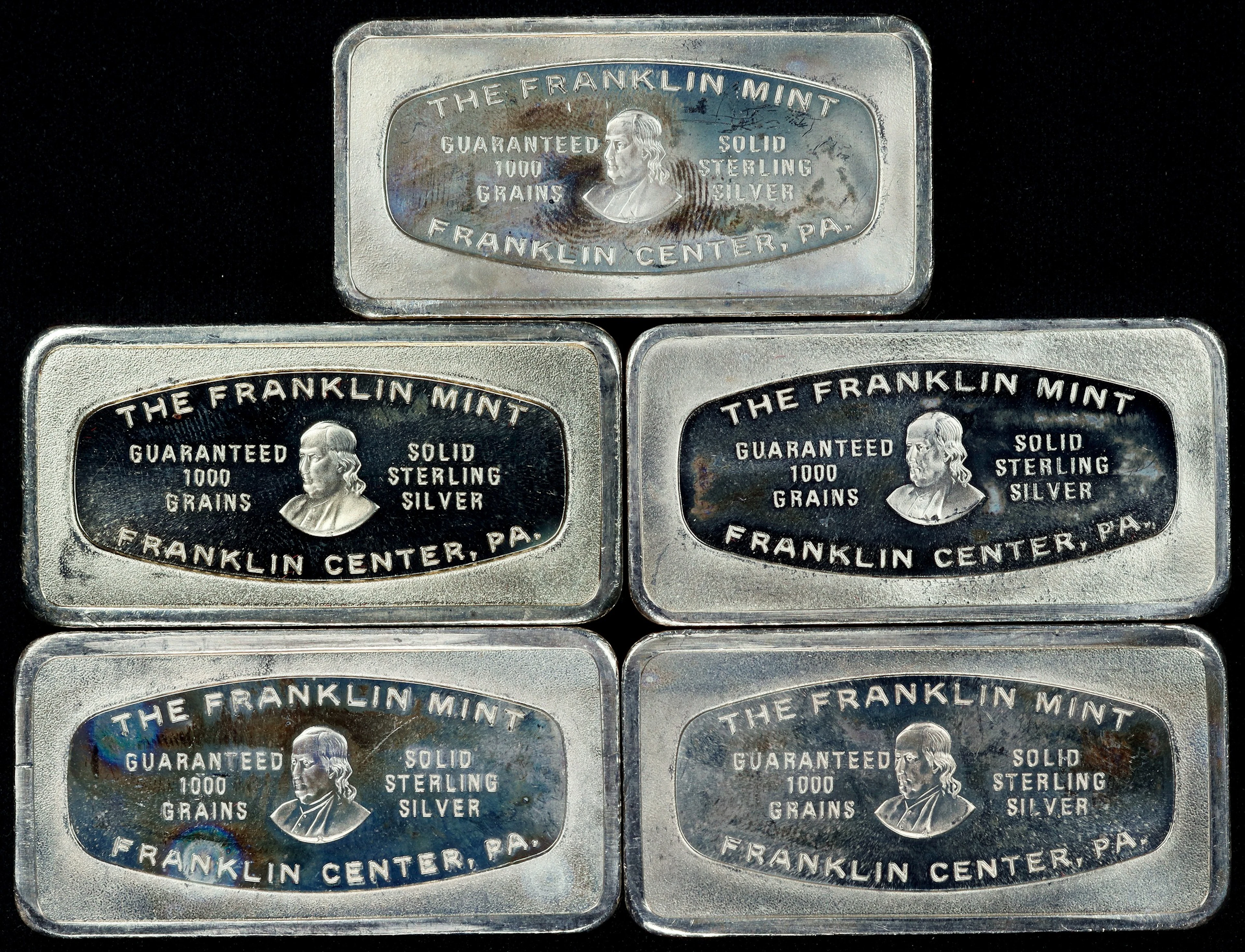 (9.635 oz, 299.7 g ASW). Lot of (5) Franklin Mint 1000 grain Assorted