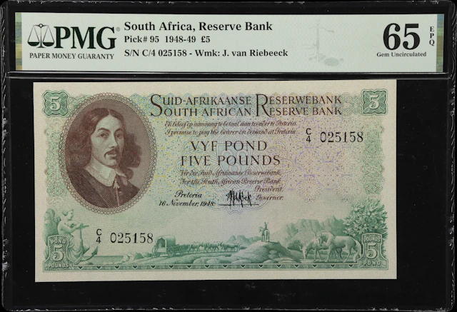 (◊) SOUTH AFRICA. South African Reserve Bank. 5 Pounds, 16.11.1948.