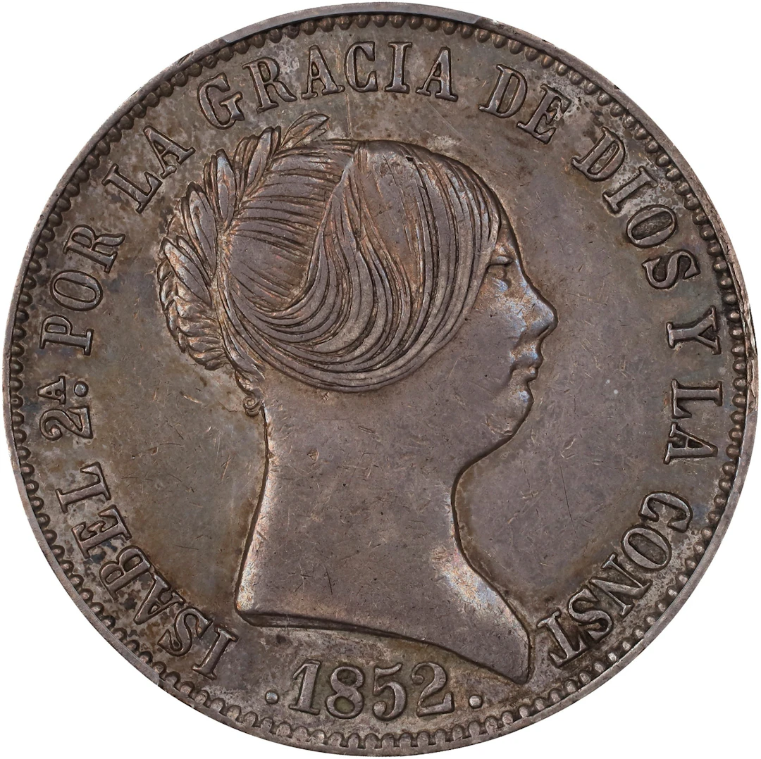 SPAIN. 10 Reales, 1852. Madrid Mint; mm: six-pointed star. Isabel