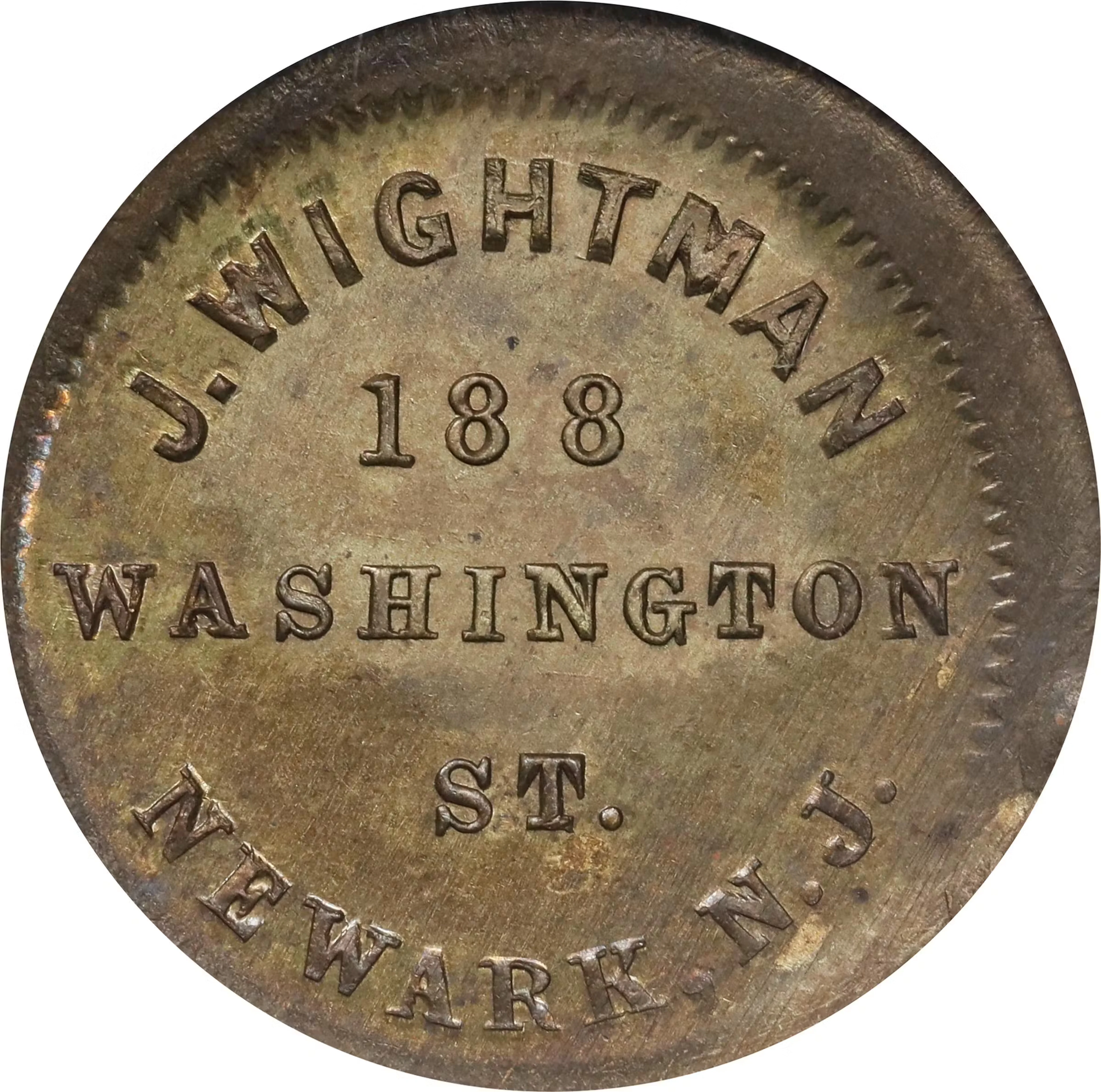 NEW JERSEY. Newark. 1863 John Wrightman. Fuld-555C-6b. Rarity-8. Brass.