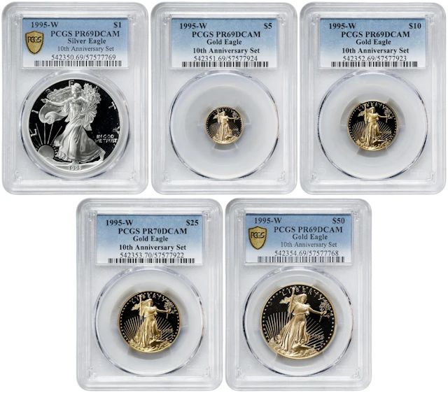 Complete 10th Anniversary Set of Proof 1995-W American Eagle Bullion